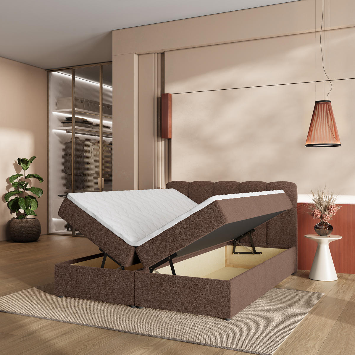 POSTEL Boxspring MERU 180x200 cm Hnědá - hnědá, kompozitní dřevo/textil (180/200cm) - MASSENO