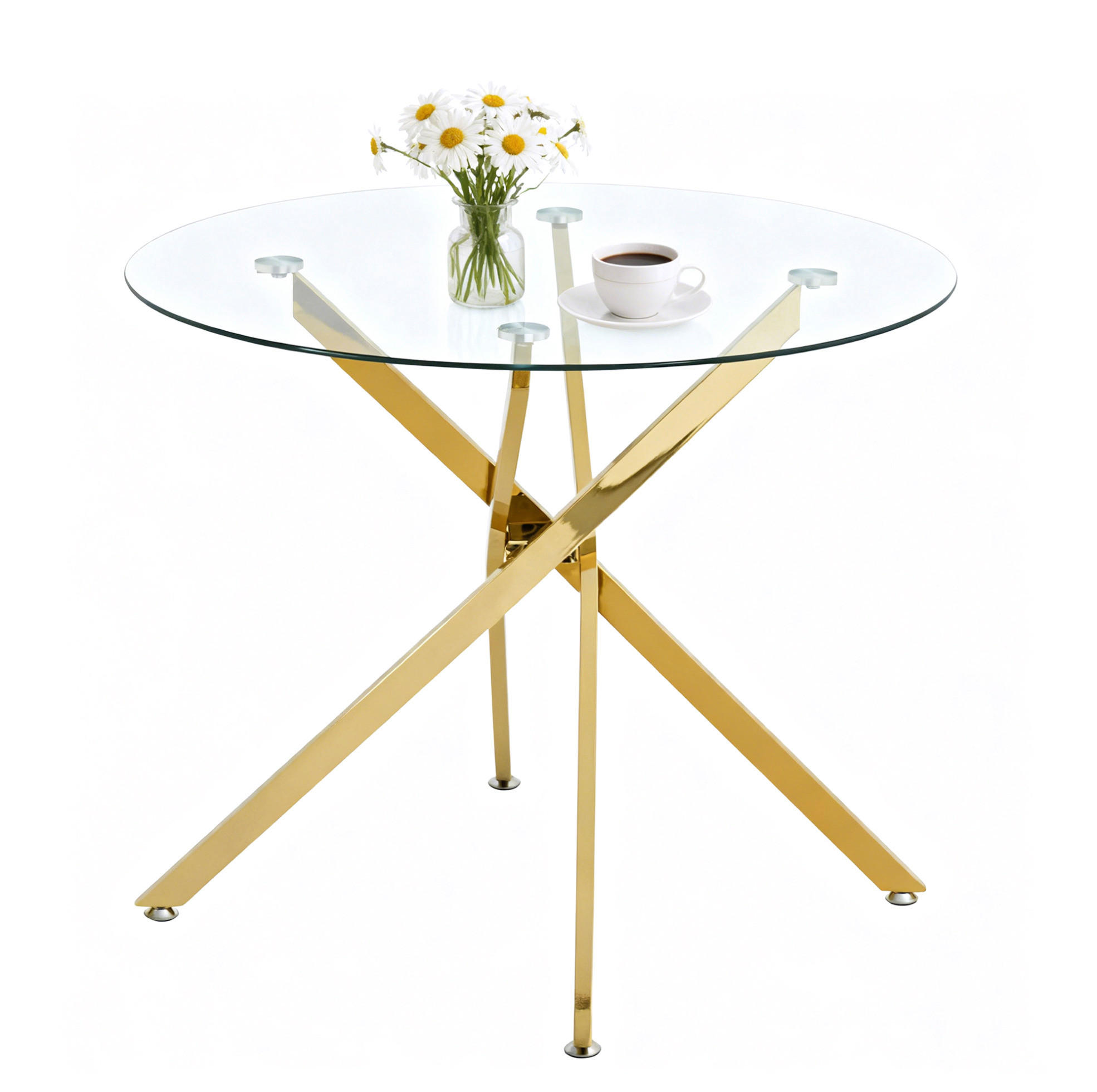 ESSTISCH rund 80/80/76 cm aus Glas und Metall in Gold - Goldfarben, Metall (80/80/76cm) - Flora Grace