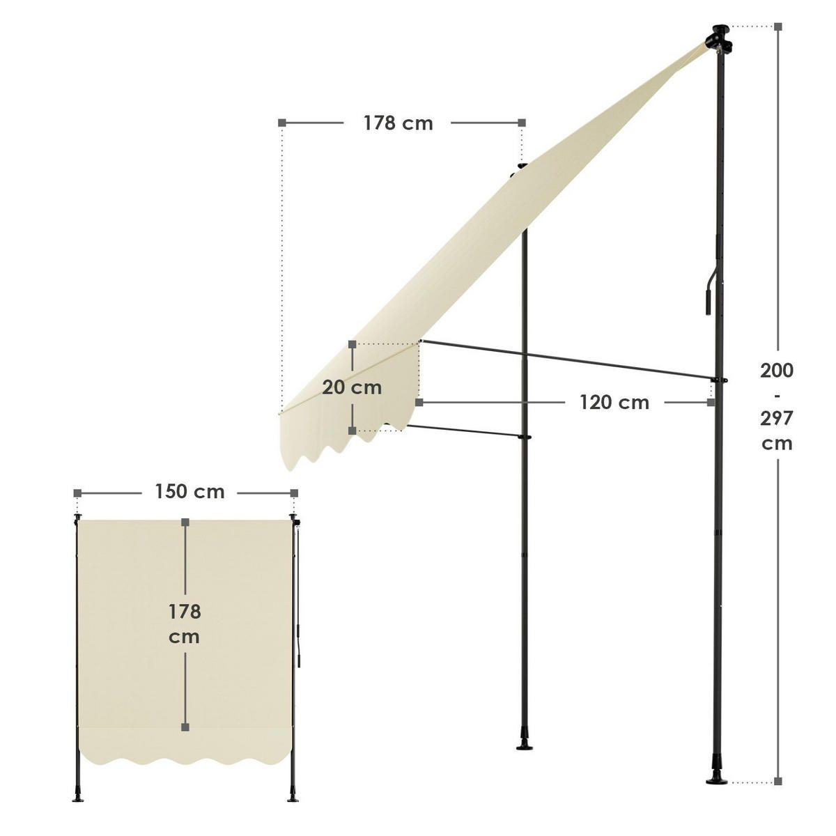 KLEMMMARKISE Kapstadt beige 150x120 cm - Beige, Textil (150/200/120cm) - Juskys