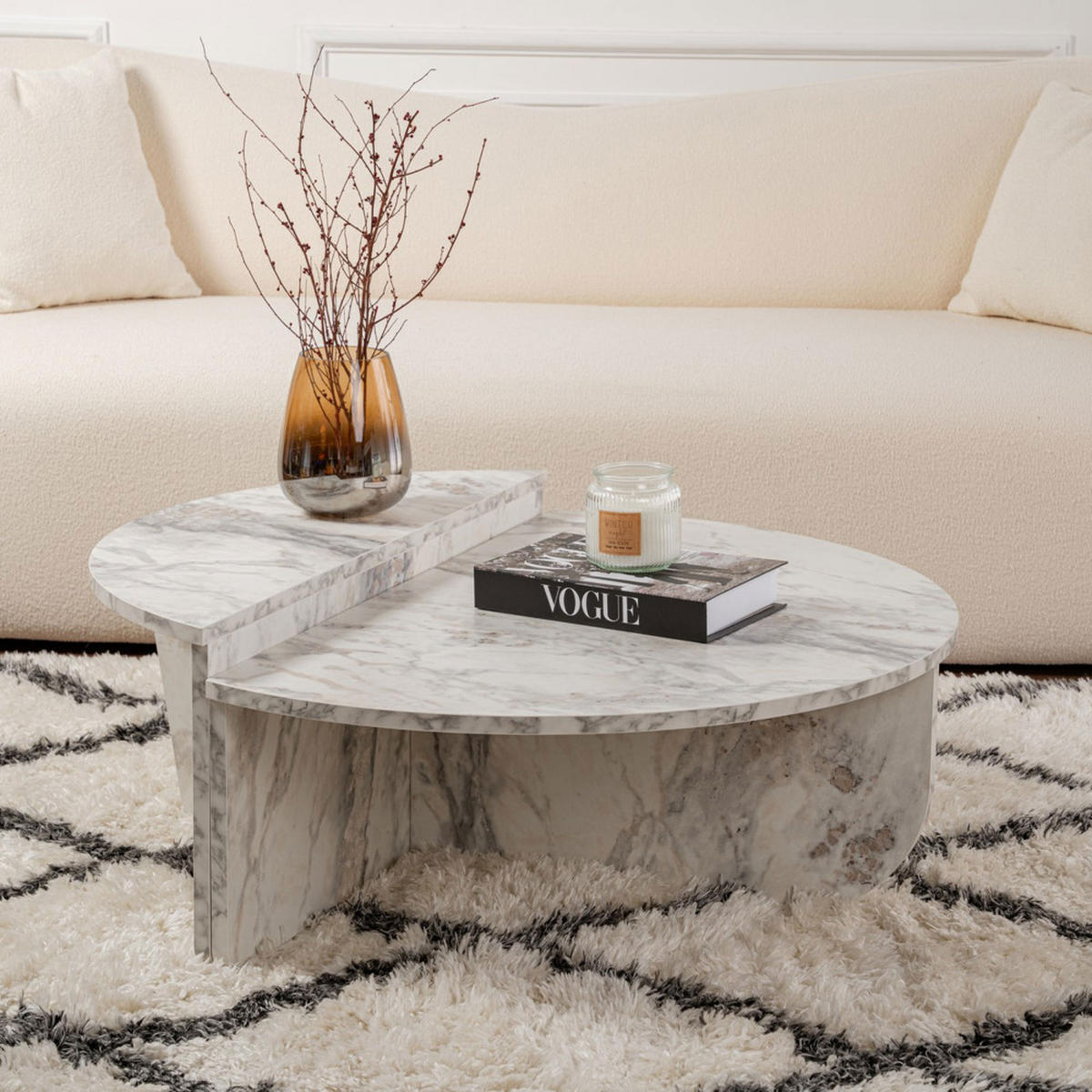 COUCHTISCH - Marmor - Weiss - Weiß, Stein (90/60/30cm) - Drawer