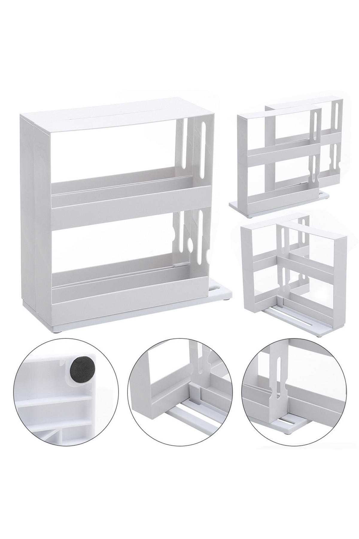 GEWÜRZREGALE Ausziehbare und drehbare mit Schienen aus weißem Kunststoff 26,5 x 13,2 x 26,1 cm - Weiß, Kunststoff (26.5/26.1/13.2cm) - Livingandhome