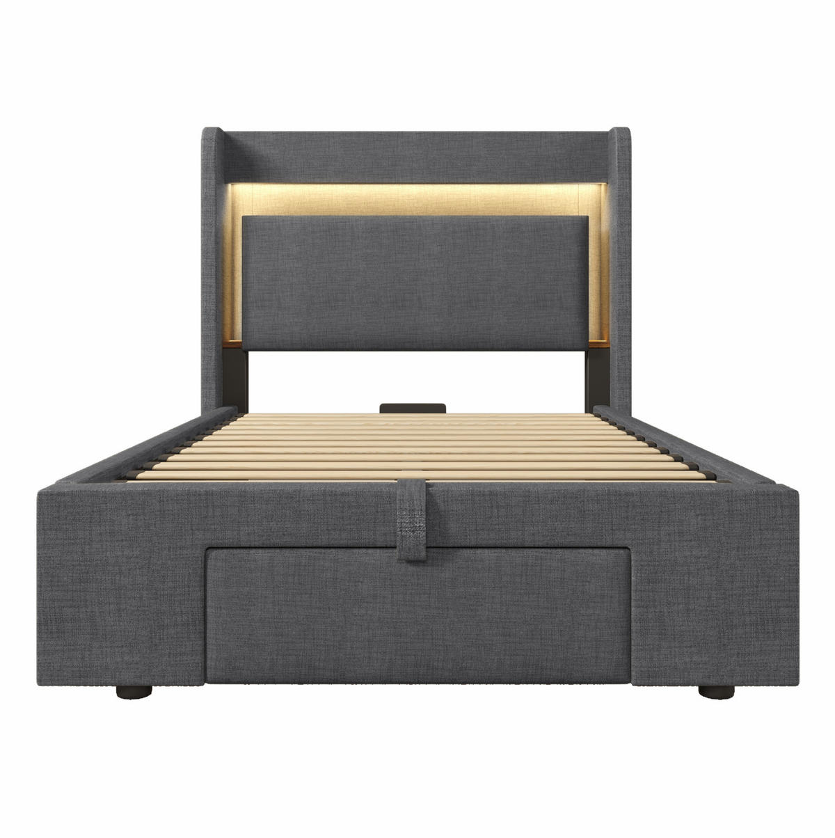 POLSTERBETT 90/200 cm Grau mit Stauraum, LED-Beleuchtung und USB- und Type-C-Anschlüssen - Grau, Textil (90/200cm) - Flora Grace