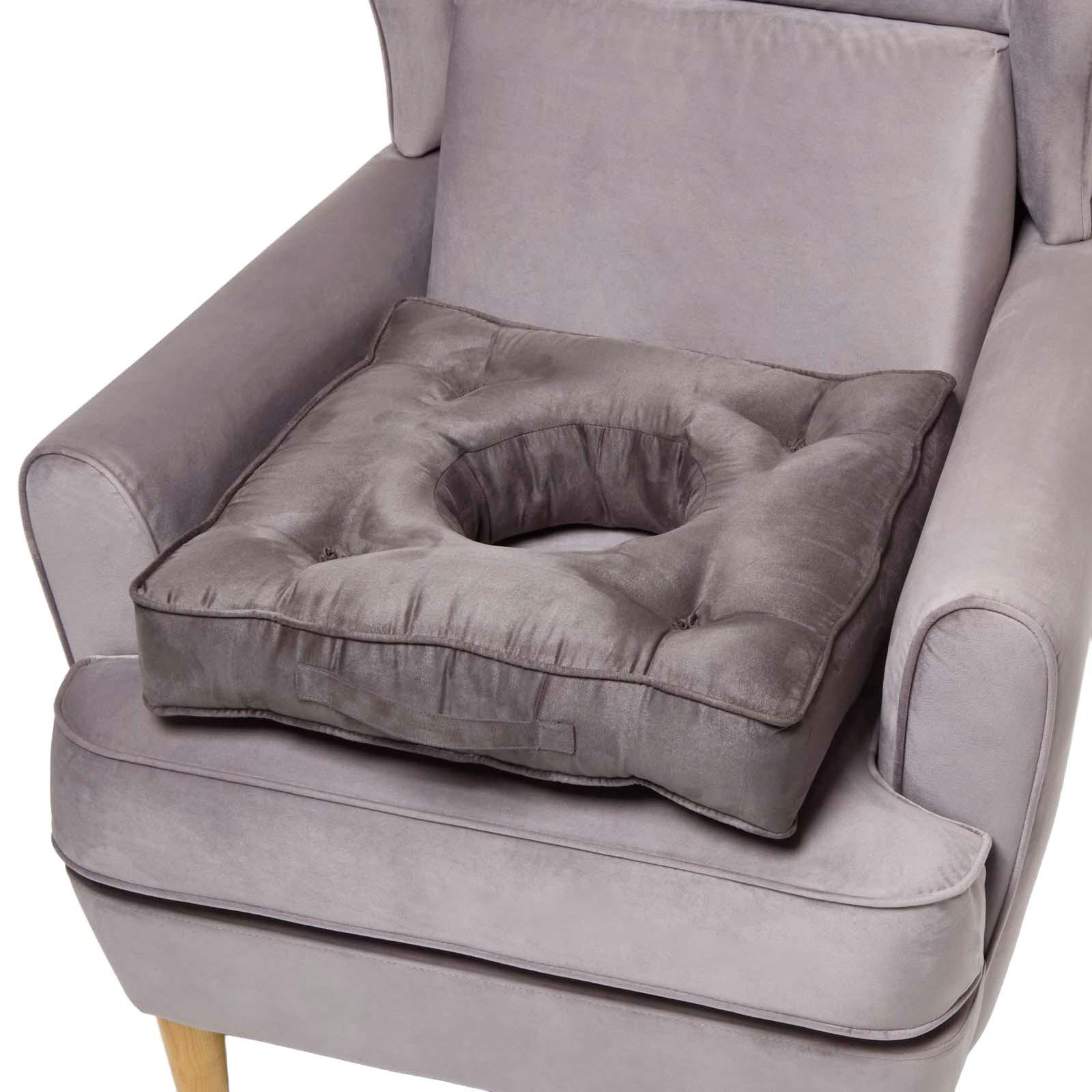 SITZKISSEN mit Aussparung grau 50/50/10 cm – Entlastungskissen, Velours - Grau, Textil (50/50/10cm) - Homescapes