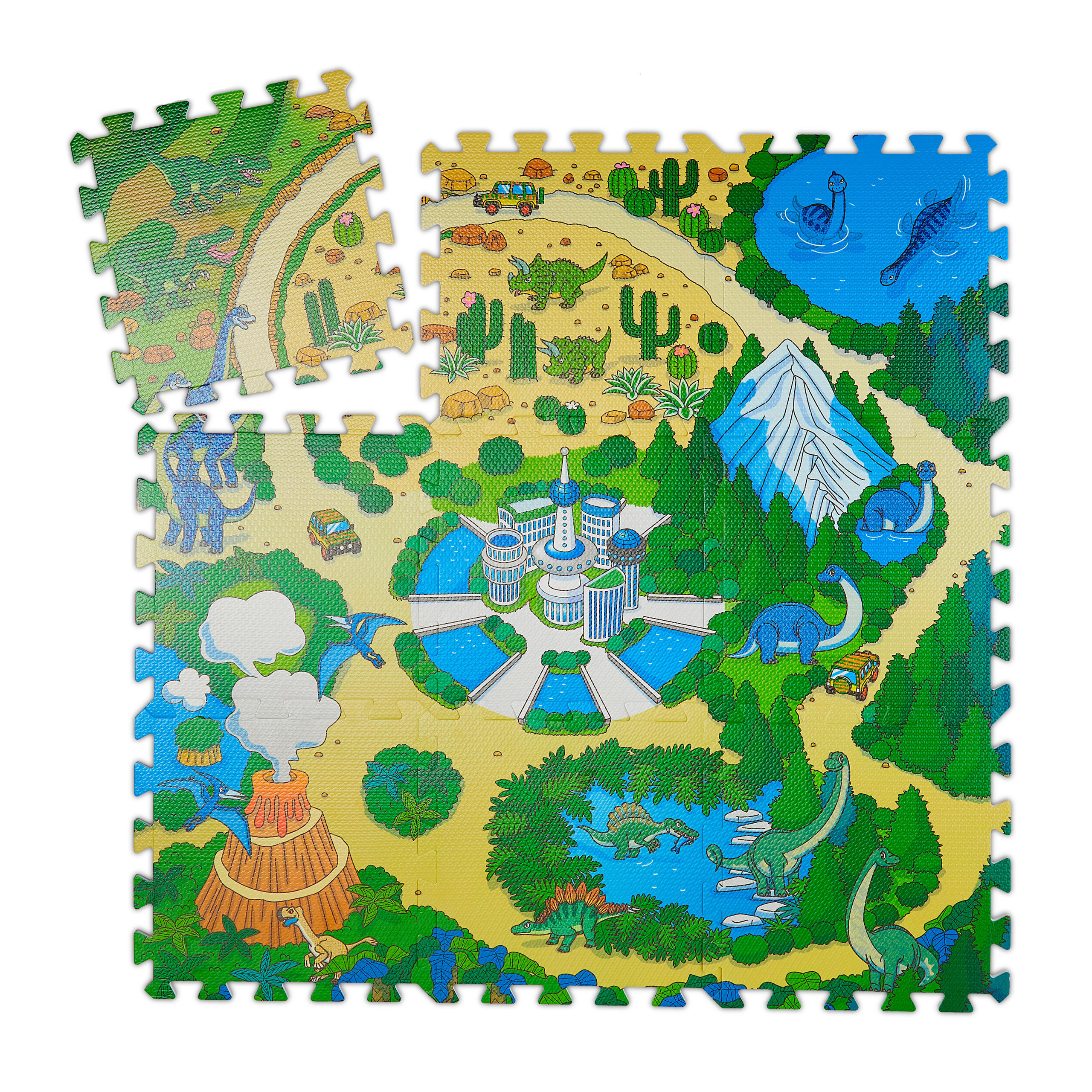 Relaxdays PODLOŽKA Vícebarevná puzzle dinosauři EVA pěna 9-dílná 90x90 cm