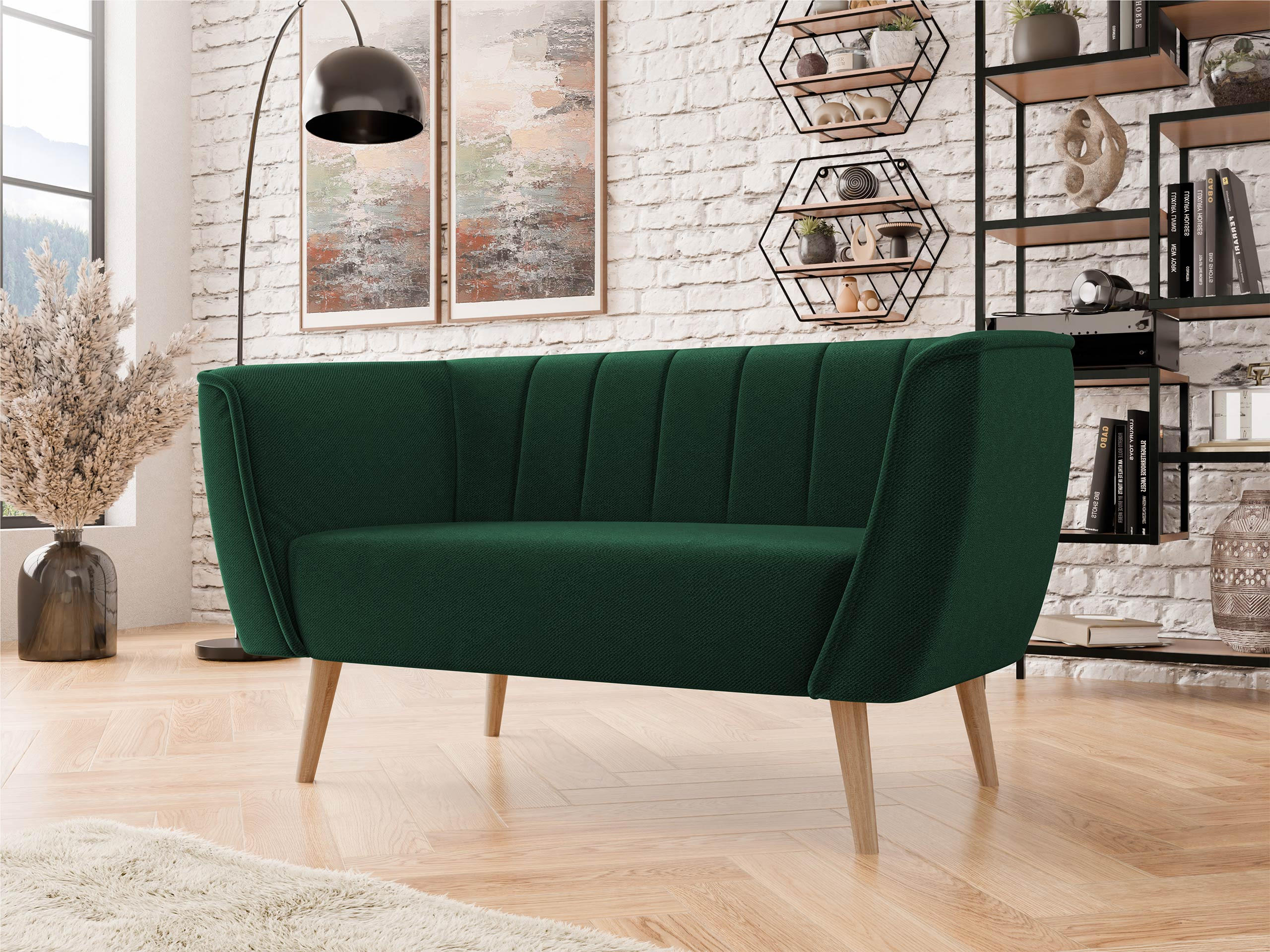 SOFA Pas 2 - Smaragdgrün/Naturfarben, Holz/Textil (142/75/74cm) - MIRJAN24