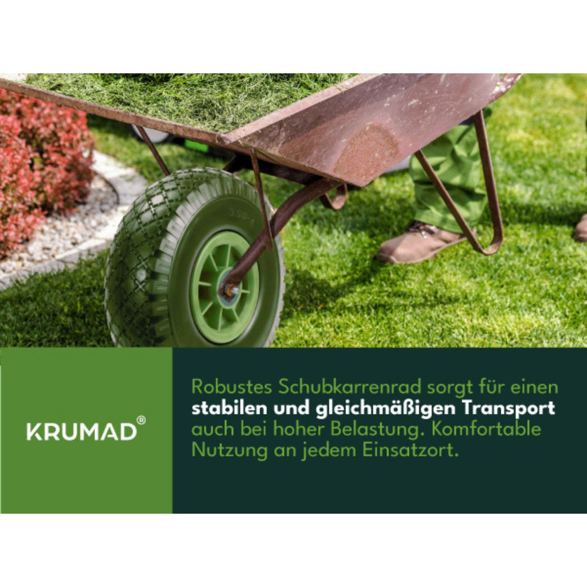 SCHUBKARRENRAD Vollgummi 3.00-4 - Schwarz Hochglanz, Kunststoff (39/39/9.9cm) - KRUMAD