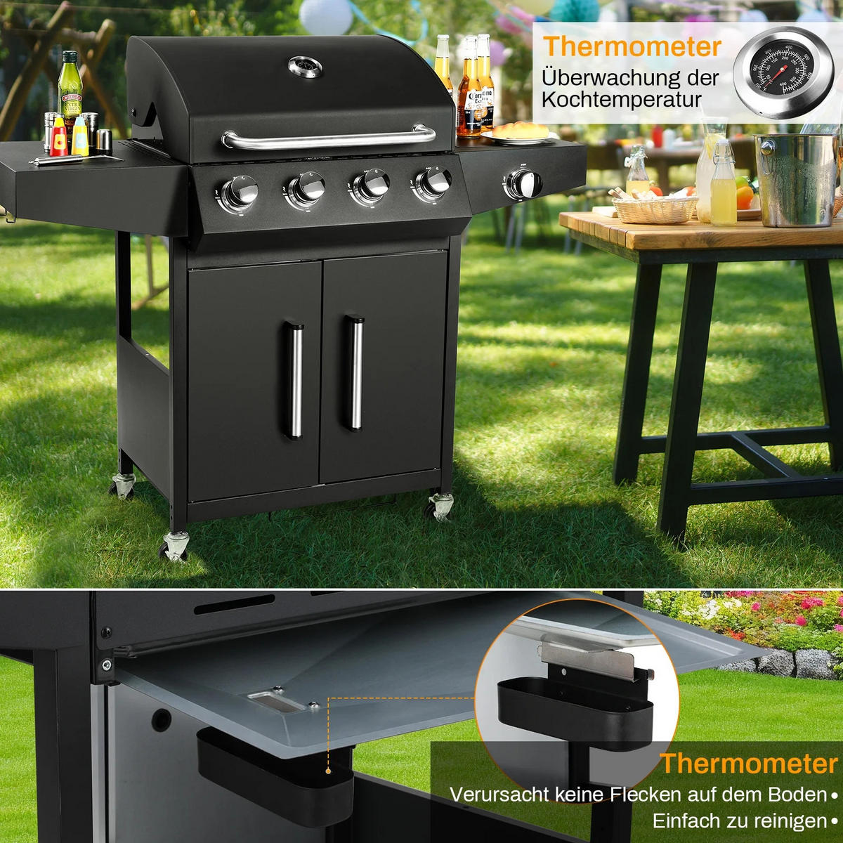 GASGRILL Schwarz 4+1 Brenner - Schwarz, Metall (70/136/44cm) - Kaket