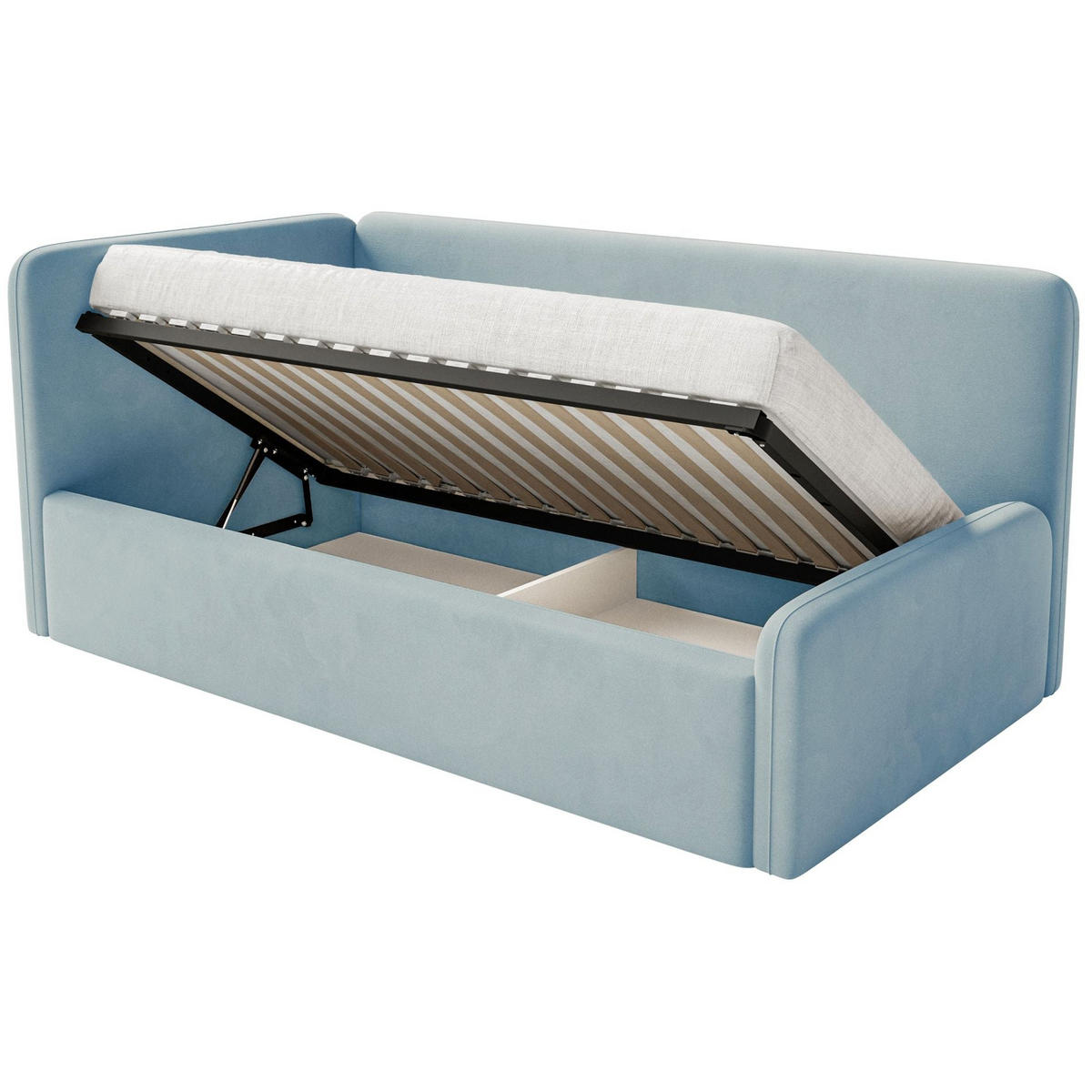 JUGENDBETT Fanko Samt Hellblau 90x200 cm - Schwarz/Hellblau, Kunststoff/Textil (90/200cm) - Selsey