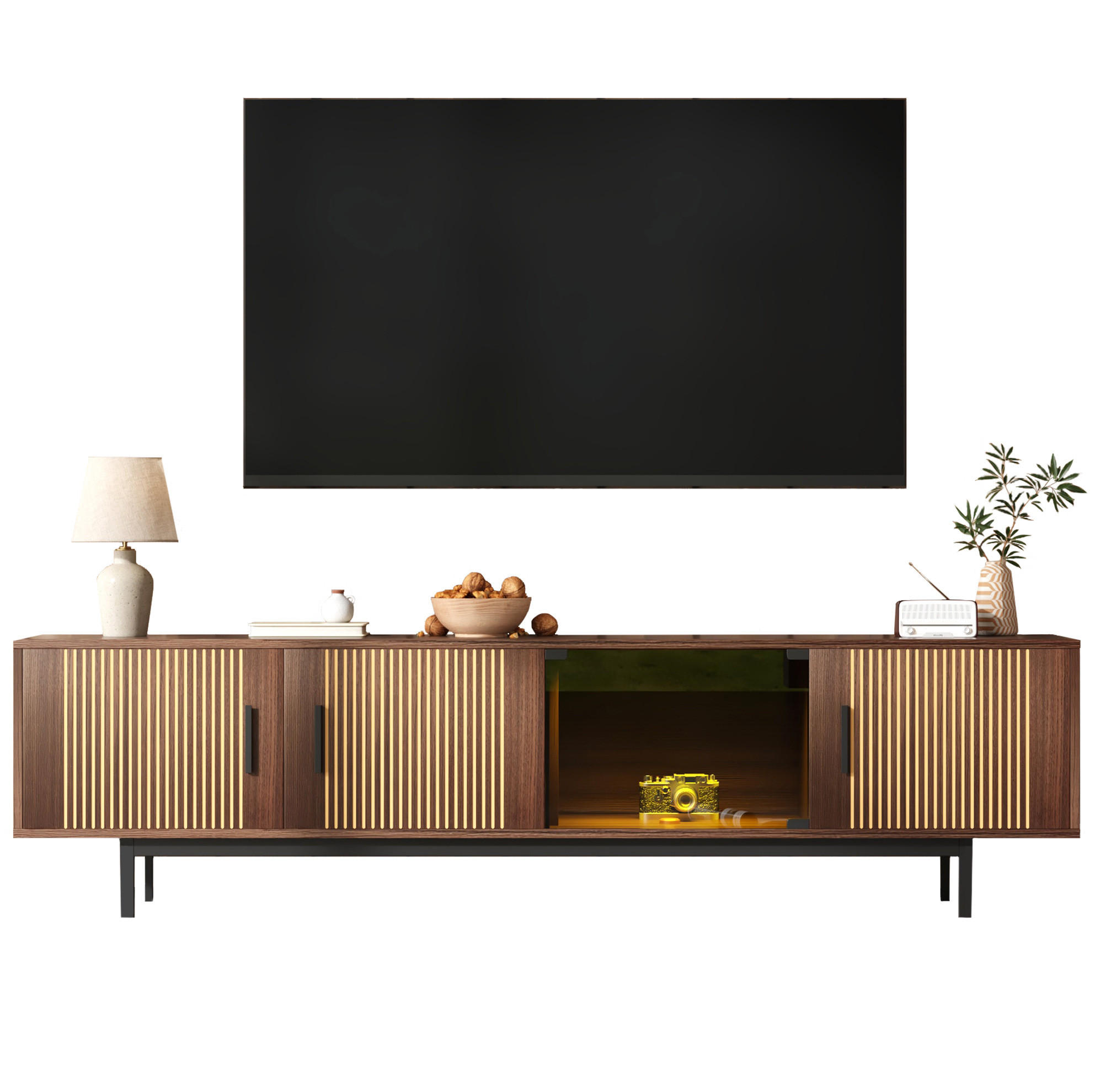 TV-SCHRANK in Schwarz und Walnussbraun mit LED-Leiste 200/35/53 cm - Walnussfarben, Holzwerkstoff (200/53/35cm) - Redom