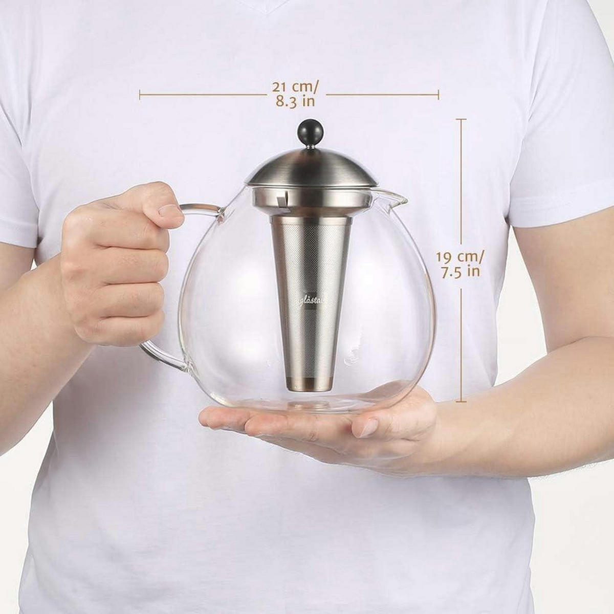TEEKANNE 2000ml mit Edelstahlsieb Borosilikatglas hitzebeständig - Transparent, Glas (19.1/18.5cm)
