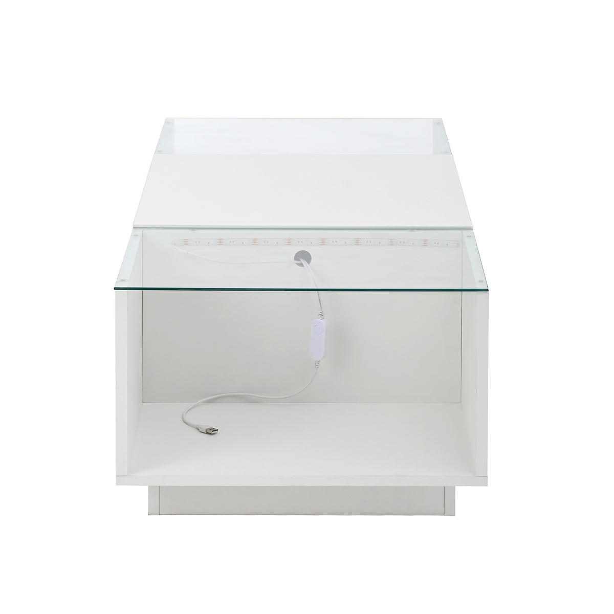 COUCHTISCH 105/50/35 cm weiß mit Stauraum und LED-Beleuchtung - Weiß, Holzwerkstoff (105/50/35cm) - OKWISH