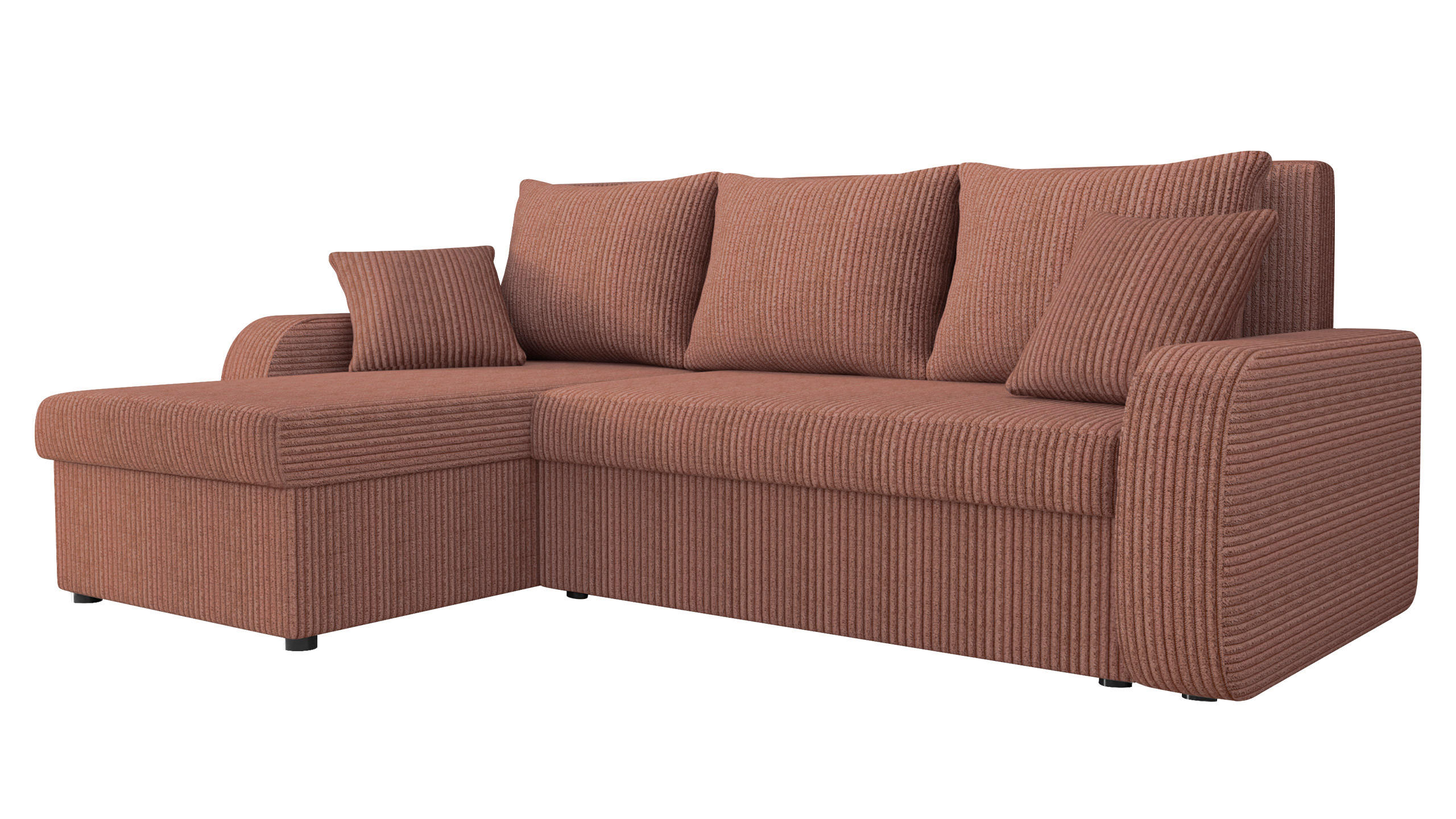 ECKSOFA Kris Cord - Dunkelrosa/Schwarz, Holz/Kunststoff (238/147cm) - MIRJAN24