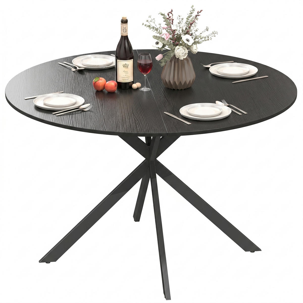 ESSTISCH Schwarz 120/120/75 cm - Schwarz, Metall (120/120/75cm) - PANGIVO