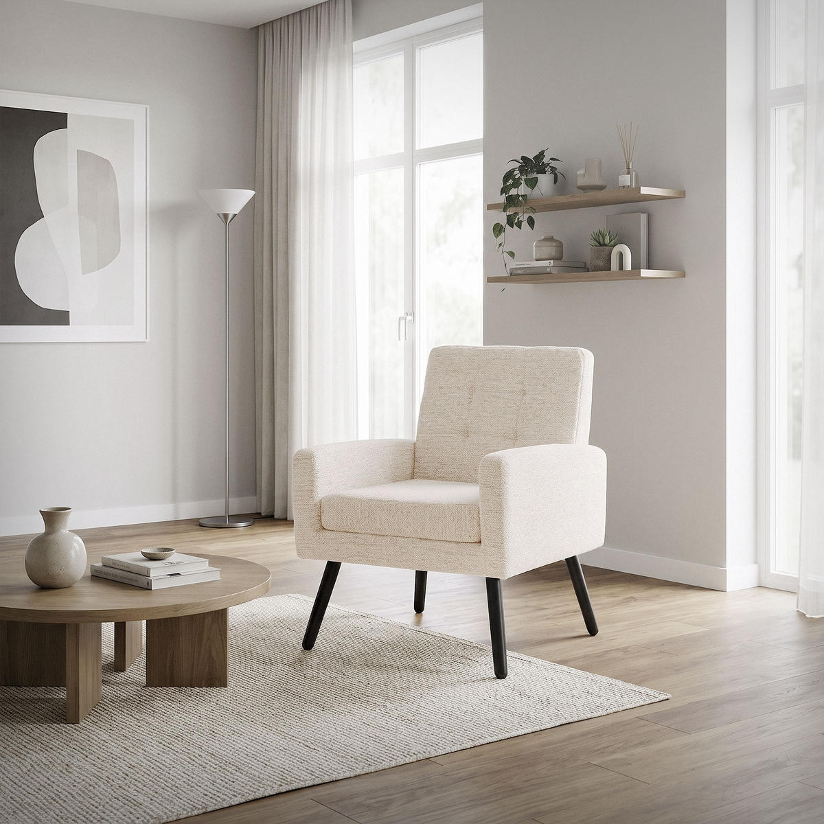 SESSEL mit Stahlbeinen und Webstruktur Relaxsessel 66,5x80x63,5 cm Beige - Beige/Schwarz, Textil/Metall (66.5/80/63.5cm) - ML-DESIGN