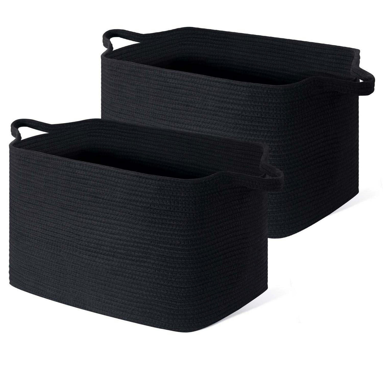 WÄSCHEKORB 2-teiliges Set Baumwolle Schwarz 63 L - Schwarz, Textil (38/30/55cm)