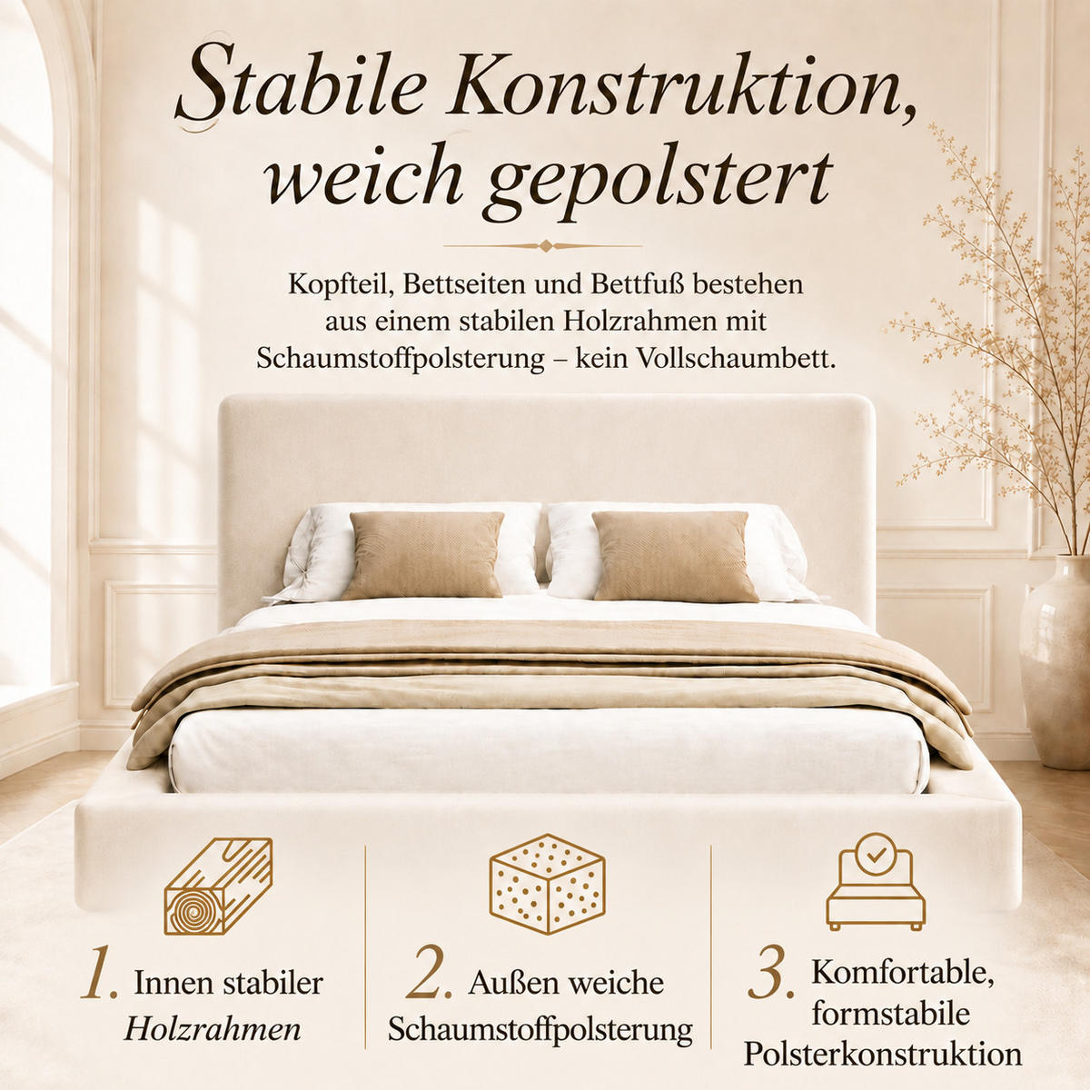 POLSTERBETT 160/200 mit gepolstertem Kopfteil und Lattenrost in Beige - Beige, Holzwerkstoff/Textil (160/200cm) - EVRYAE