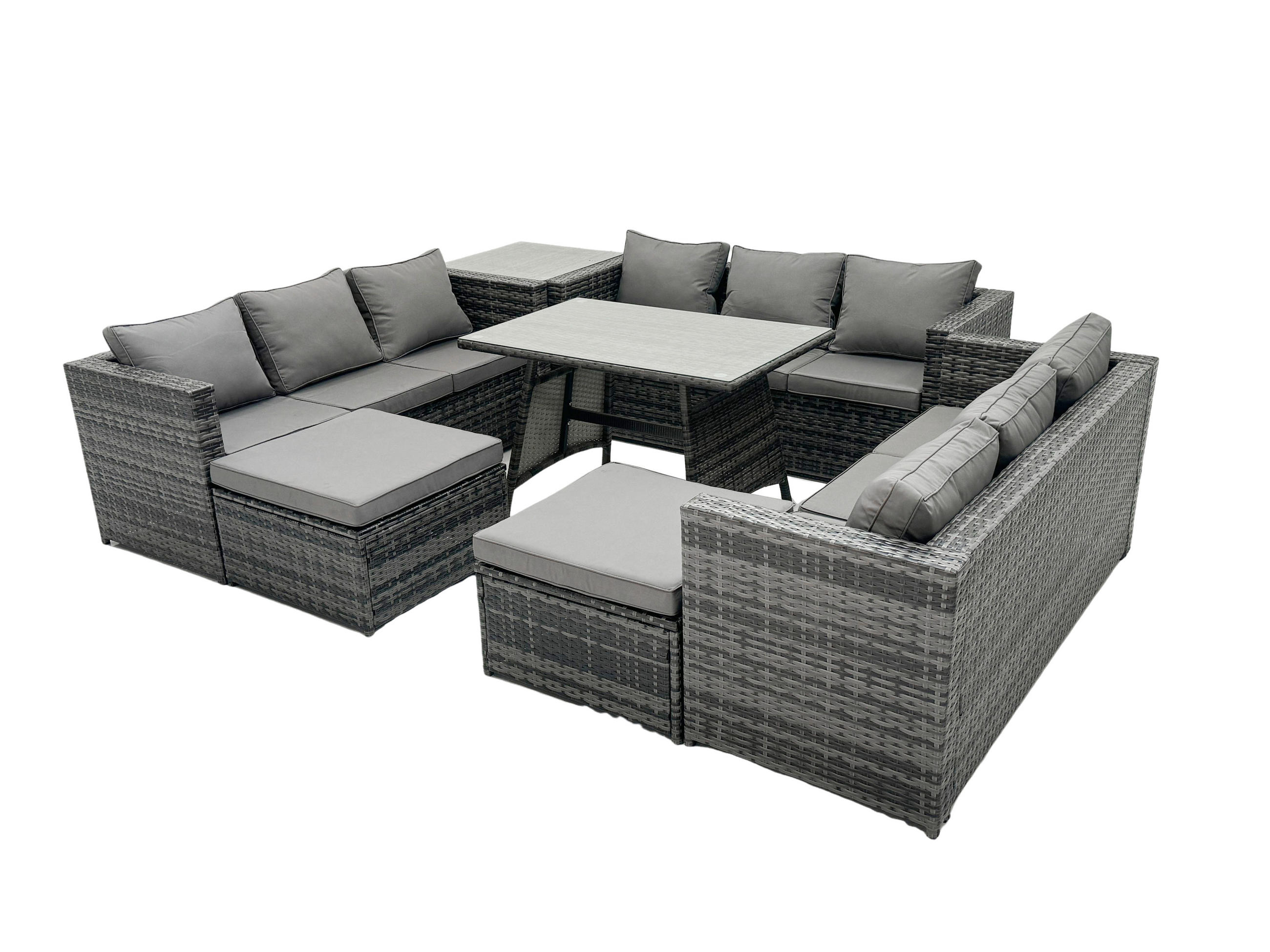 GARTENMÖBELSET mit Esstisch 11-Sitzer Grau - Dunkelgrau/Grau, Glas/Kunststoff - Fimous