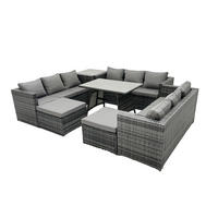 GARTENMÖBELSET mit Esstisch 11-Sitzer Grau - Dunkelgrau/Grau, Glas/Kunststoff - Fimous