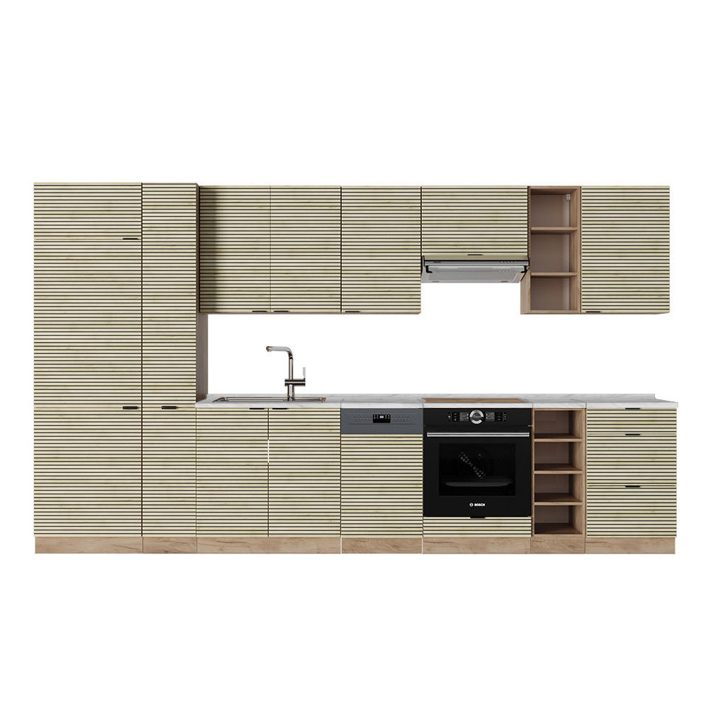KÜCHENZEILE Fame-Line Eiche Paneel/Goldkraft Eiche 355 cm ohne Arbeitsplatte - Hellbraun/Eiche Wotan, Holzwerkstoff (355/81.6/46cm) - Vicco