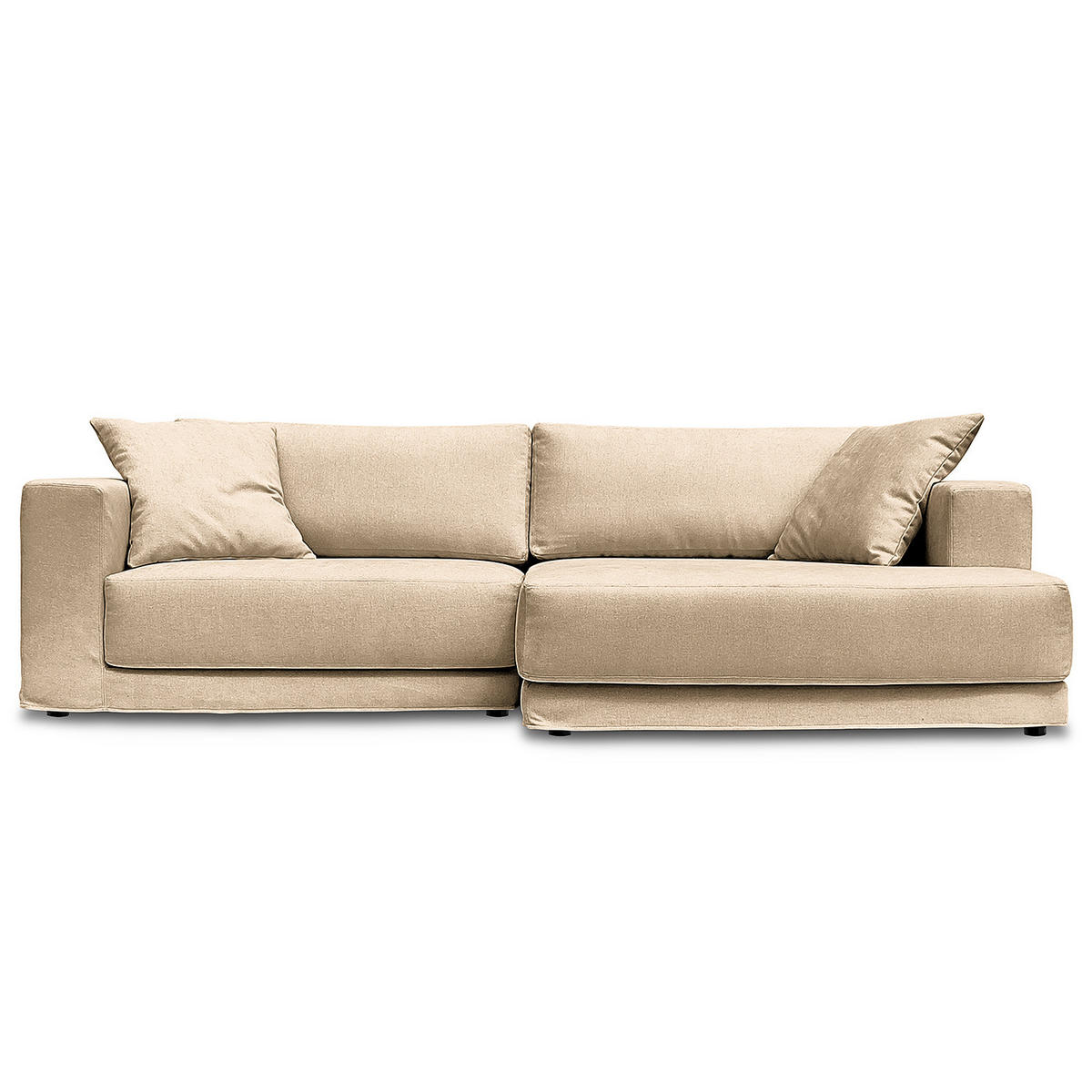 ECKSOFA mit Wechselbezug - Longchair, Webstoff - Beige/Schwarz, Kunststoff/Textil (260/155cm) - home24