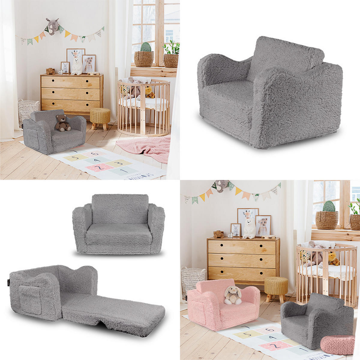 KINDERSESSEL Conni Grau 60 x 36 cm ausklappbar - Grau, Textil (60/36/36cm) - Vicco