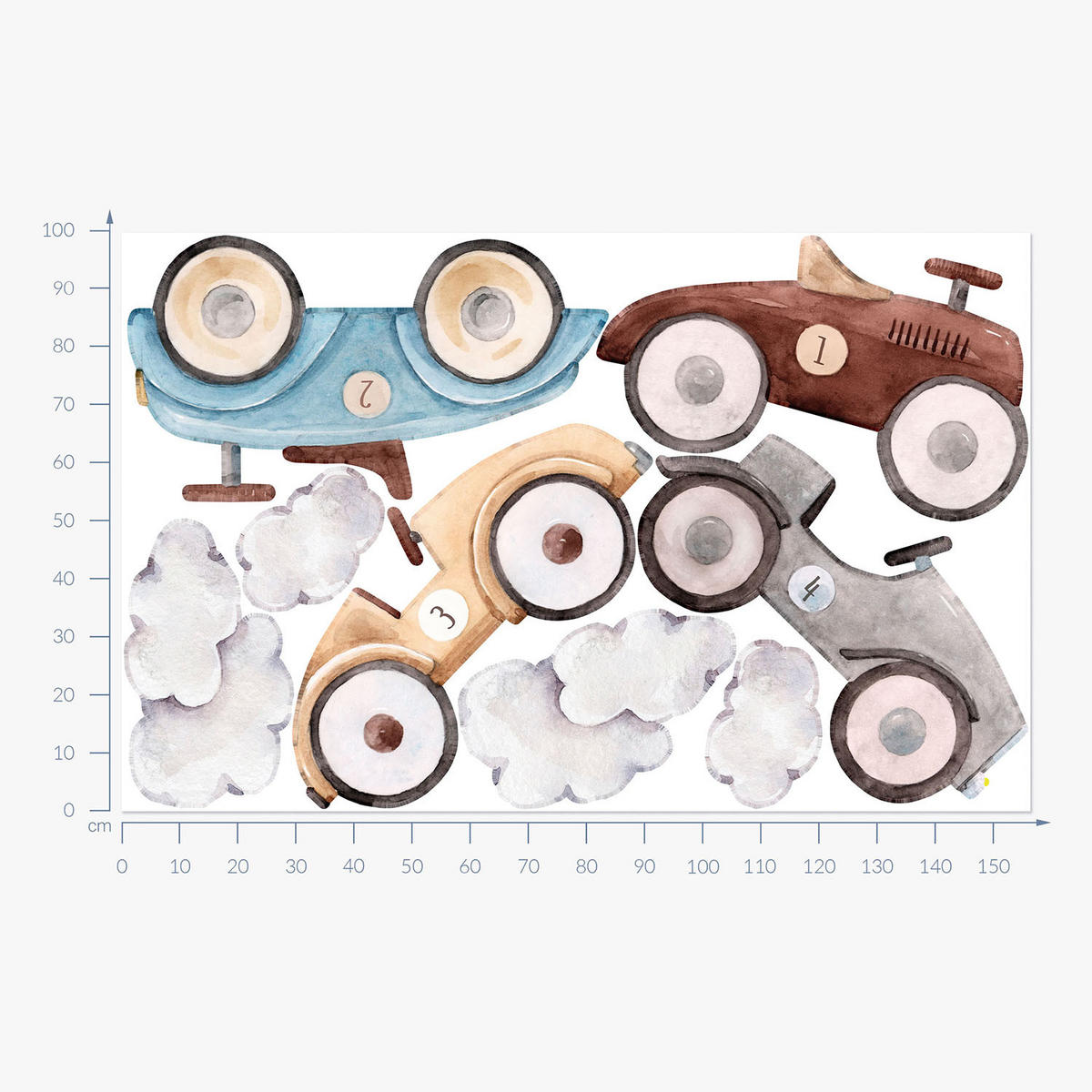 WANDAUFKLEBER 100x157cm - Pastellfarbene Autos - Multicolor, Kunststoff (100/157/0.1cm) - Wallfluent