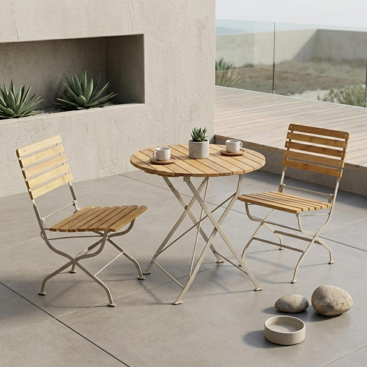 SITZGRUPPE Newcastle 3-teilig, Gartenmöbel Set 2 Personen - Flachstahl - Robinienholz -Bistrotisch Set mit 2 Stühlen, hellgrau - Grau, Holz - TPFGarden