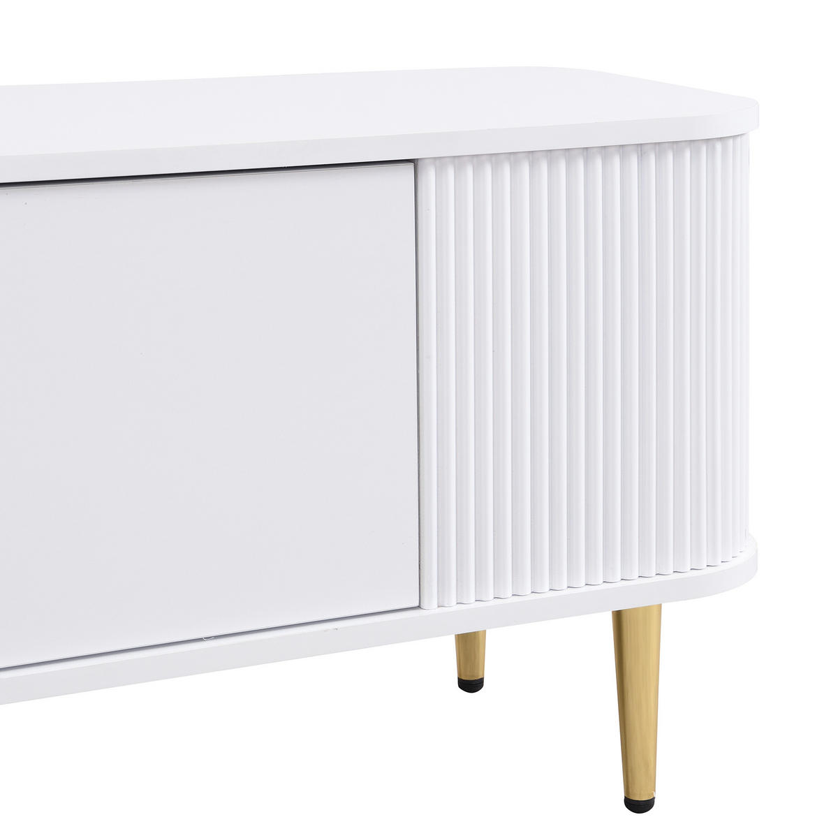 LOWBOARD in Weiß TV-Schrank mit Schubladen und gewellten Seiten für Wohnzimmer, B170/T34/H45 cm - Goldfarben/Weiß, Holzwerkstoff/Metall (170/45/34cm) - STILVORA