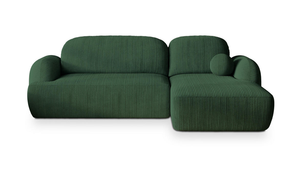 ECKSOFA MODENZA P R-S Grün Kordstoff mit Schlaffunktion - Grün, Holz (266/148cm) - MASSENO