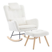 RELAX-SCHAUKELSTUHL 73/92/102 cm mit Hocker und Teddybezug – bis 100 kg belastbar - Weiß, Textil (92/102/73cm) - BEAOK