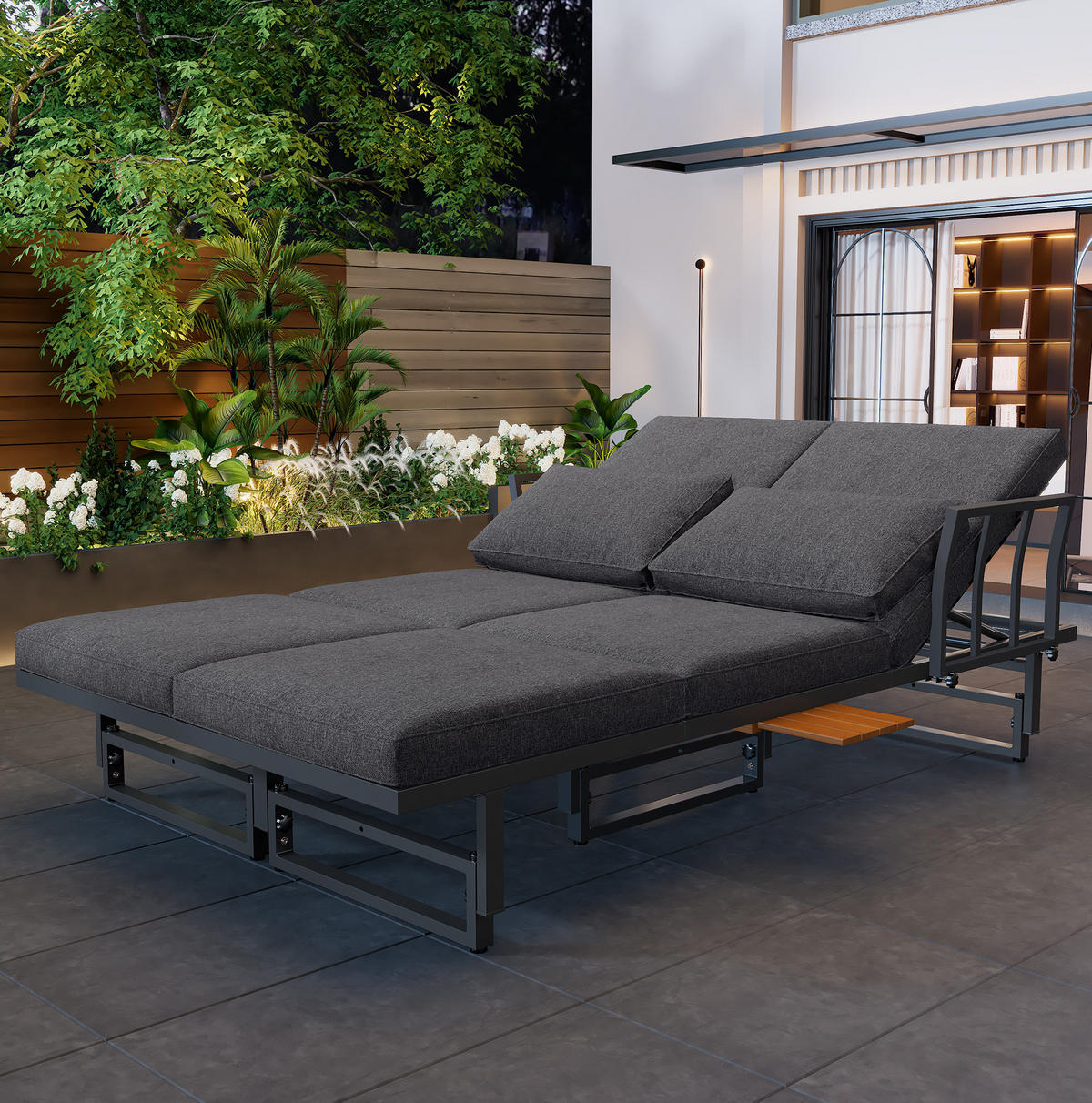LOUNGE-SET 186/64/76 cm grau aus Eisen mit Akazienholz, verstellbar - Grau, Metall - OKWISH
