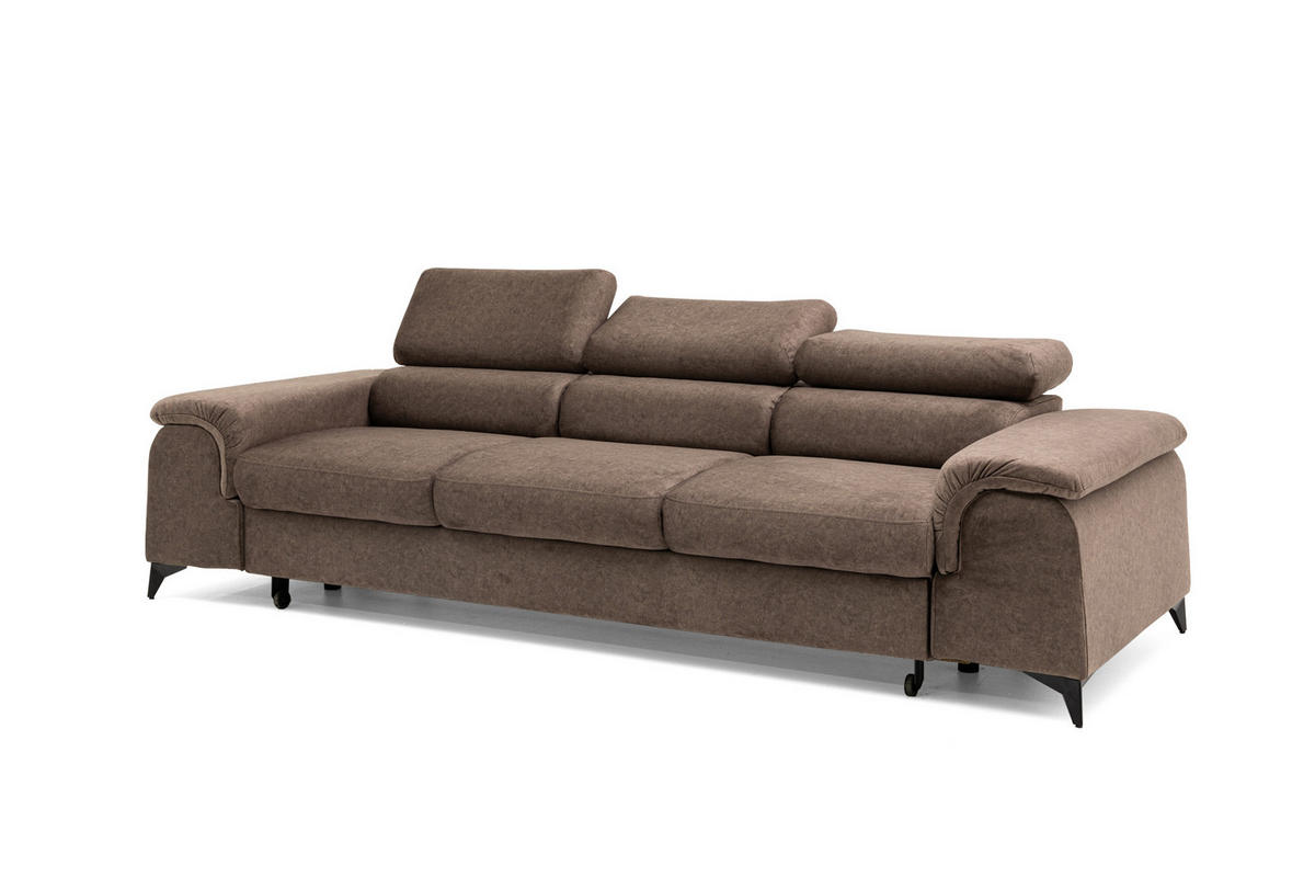 3-SITZER-SOFA PLAZA mit Schlaffunktion 127x195 Velours Braun - Schwarz/Braun, Holz/Textil (260/90/100cm) - Muffo
