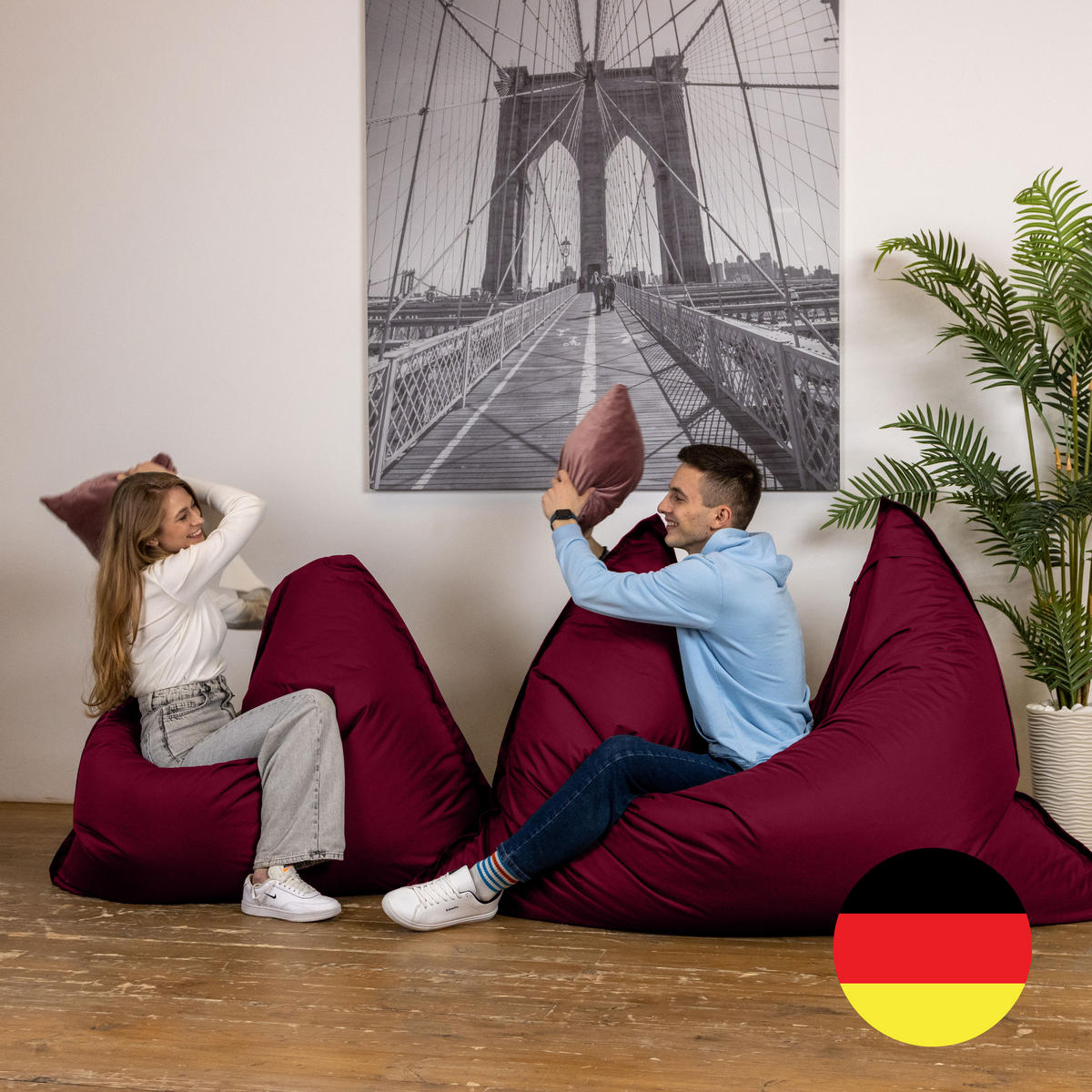 SITZSACK XXL Caree bordeaux, 140x180cm groß für Outdoor - Bordeaux, Textil (180/140/30cm) - Bruni