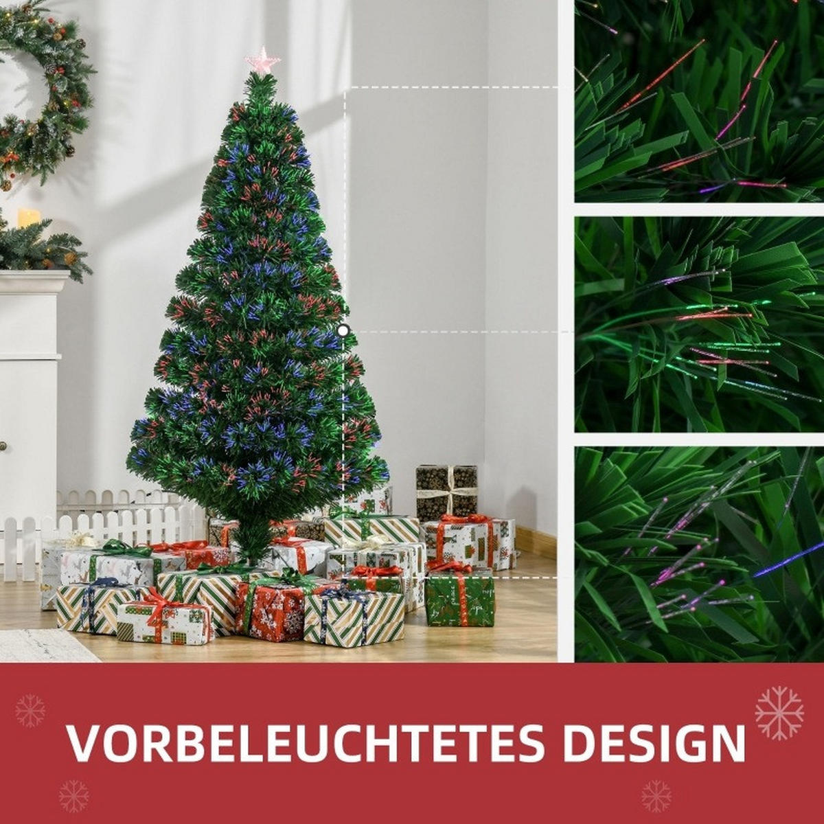 WEIHNACHTSBÄUME 75/75/150 cm grün aus Metall mit Glasfaser-Lichtschmuck - Grün, Metall (150cm) - OKWISH