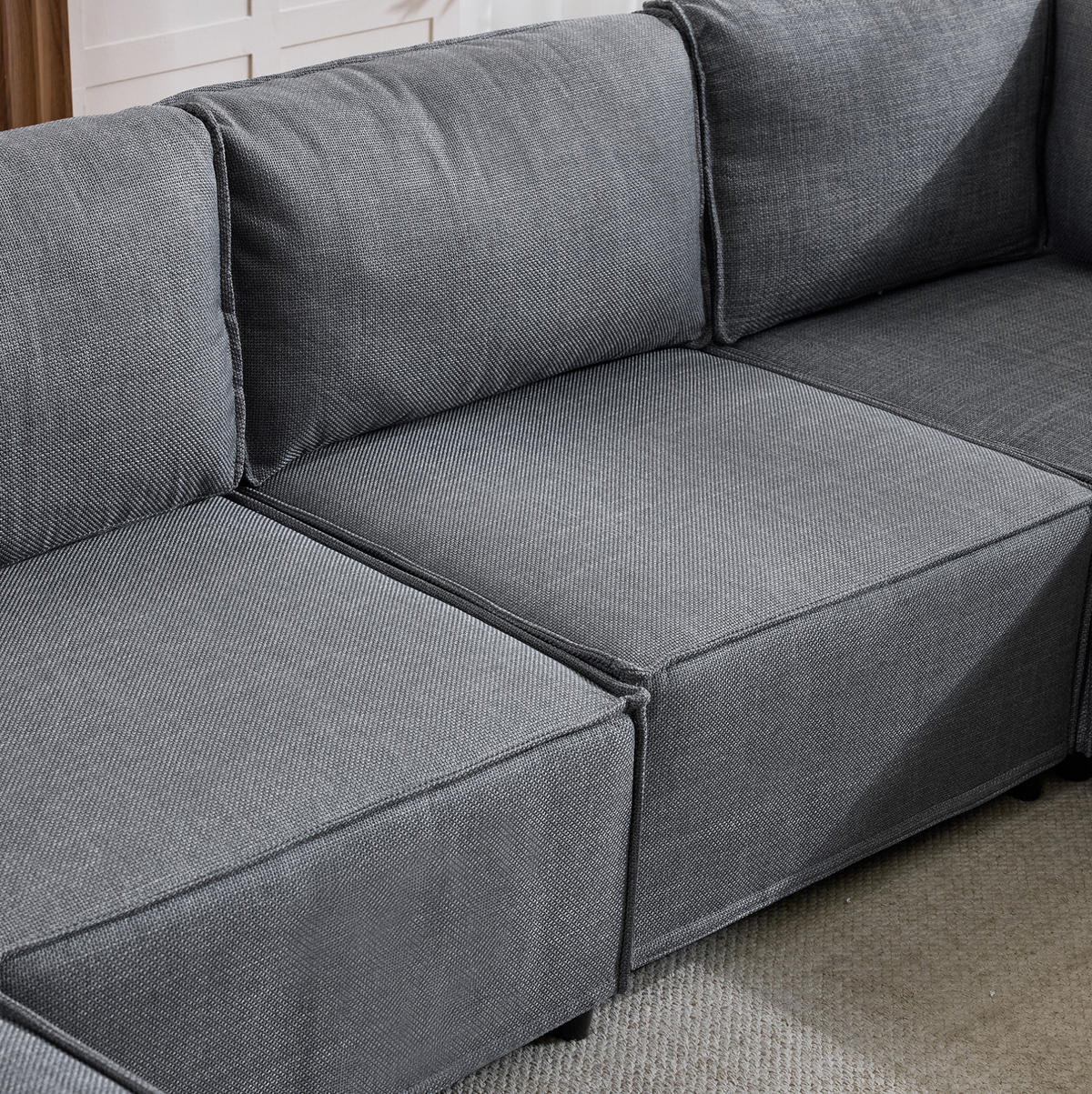 ECKSOFA 308/152/77 cm dunkelgrau aus Stoff und Sperrholz, zum Gästebett umbaubar - Dunkelgrau, Textil (152/308cm) - OKWISH