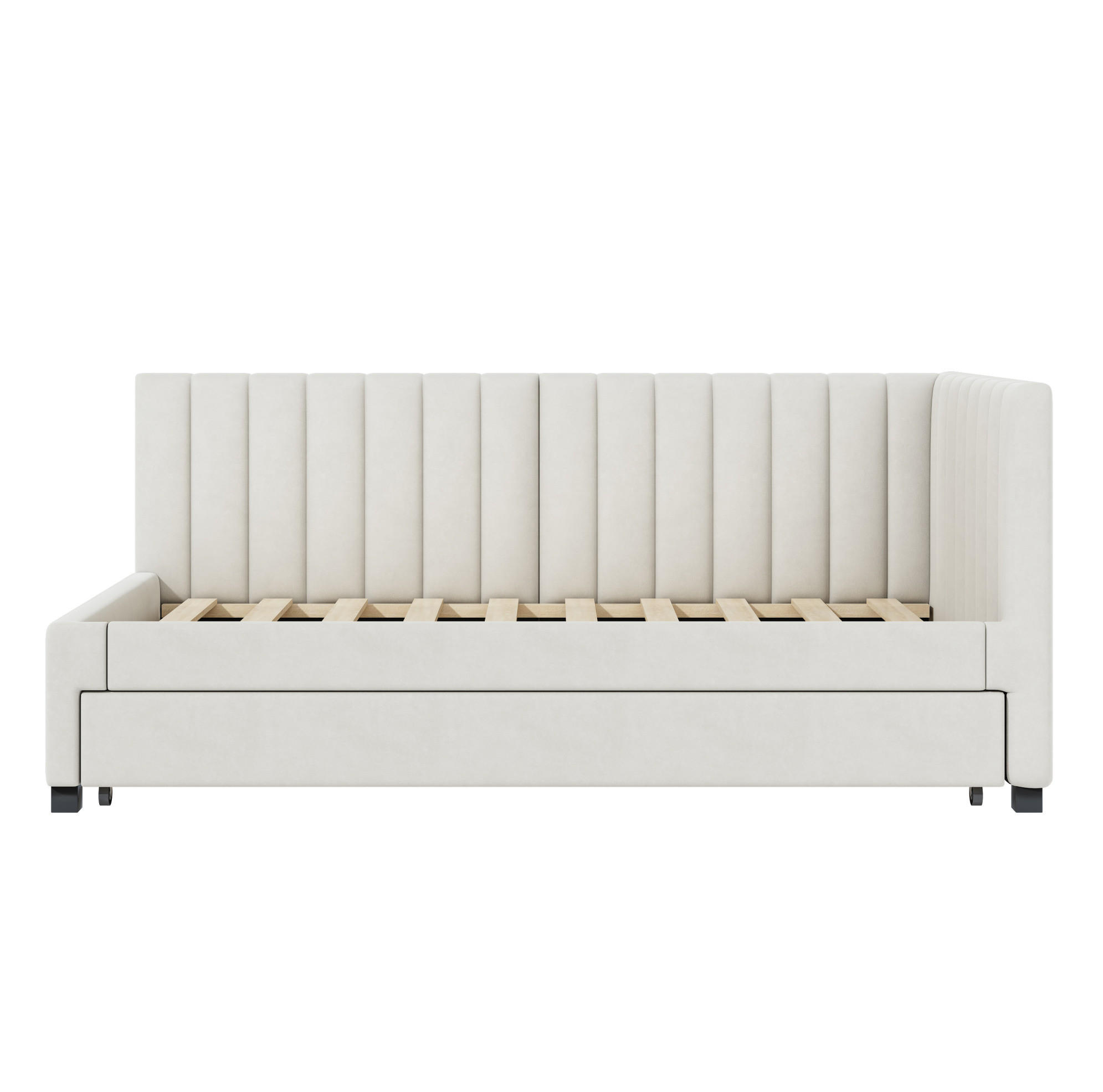 AUSZIEHBETT 90/200 cm aus Samt in Beige mit Lattenrost - Beige, Leder (90/200cm) - Flora Grace