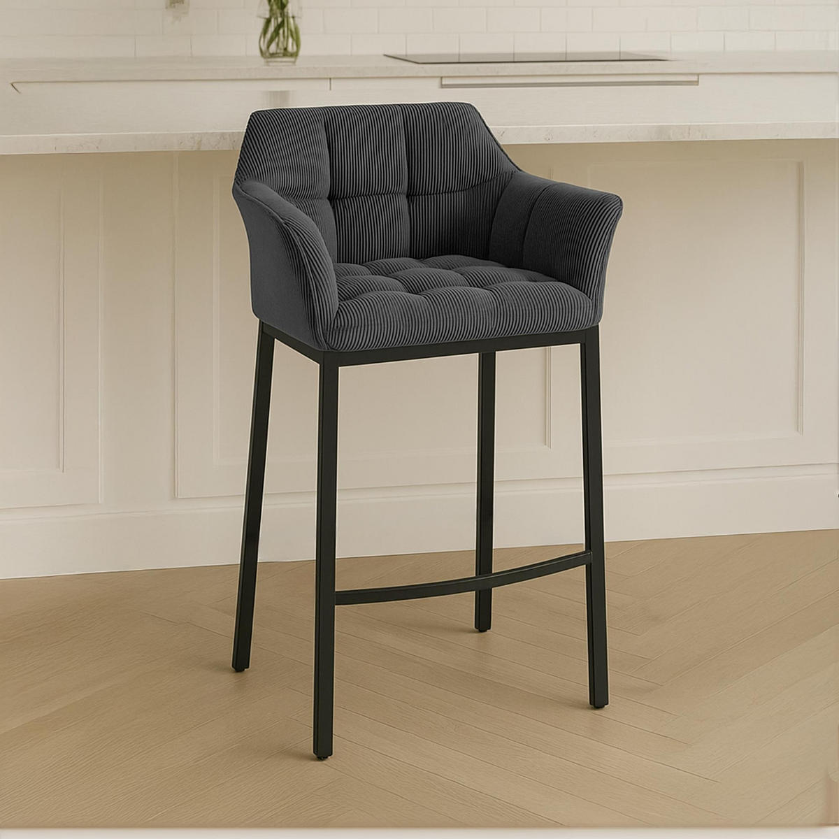 BARHOCKER Damaso Cordbezug 110x64x48 cm dunkelgrau - Dunkelgrau, Metall (64/110/48cm) - furnicato