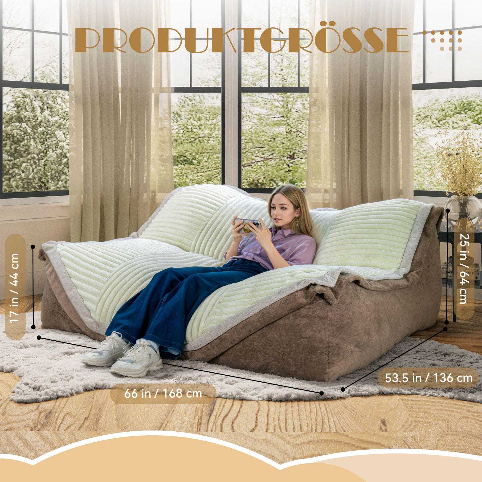 SITZSACKSOFA 2-Sitzer Cord - Beige, Textil (136/64/168cm) - Vercart
