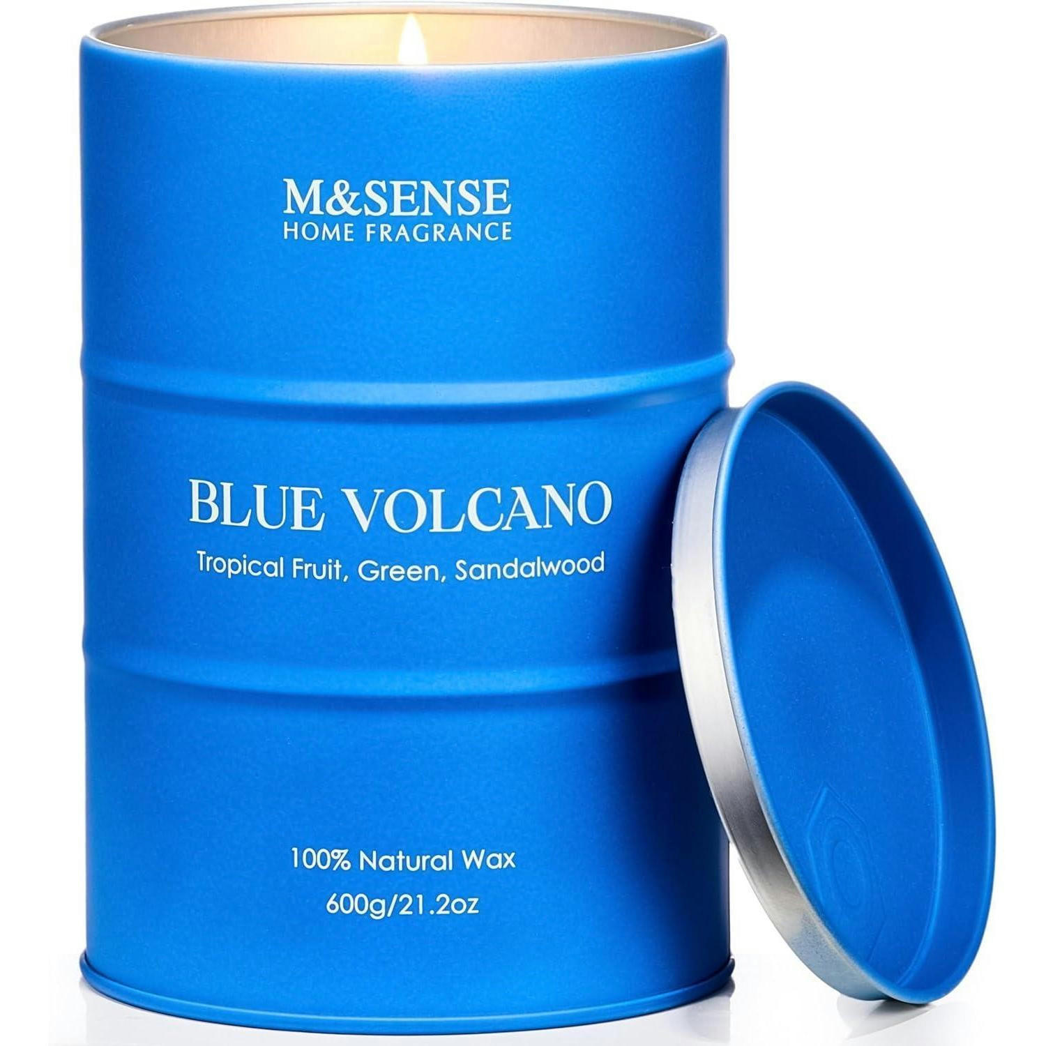 DUFTKERZE Blue Volcano Sojawachs 600g 130 Stunden Brenndauer - Blau, Paraffin (13cm)