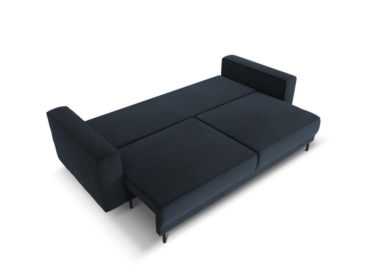 AUSKLAPPBARES-SOFA mit Bettkasten Caro aus Samt dunkelblau 3 Sitzplätze - Dunkelblau, Textil (97/93/236cm) - Micadoni