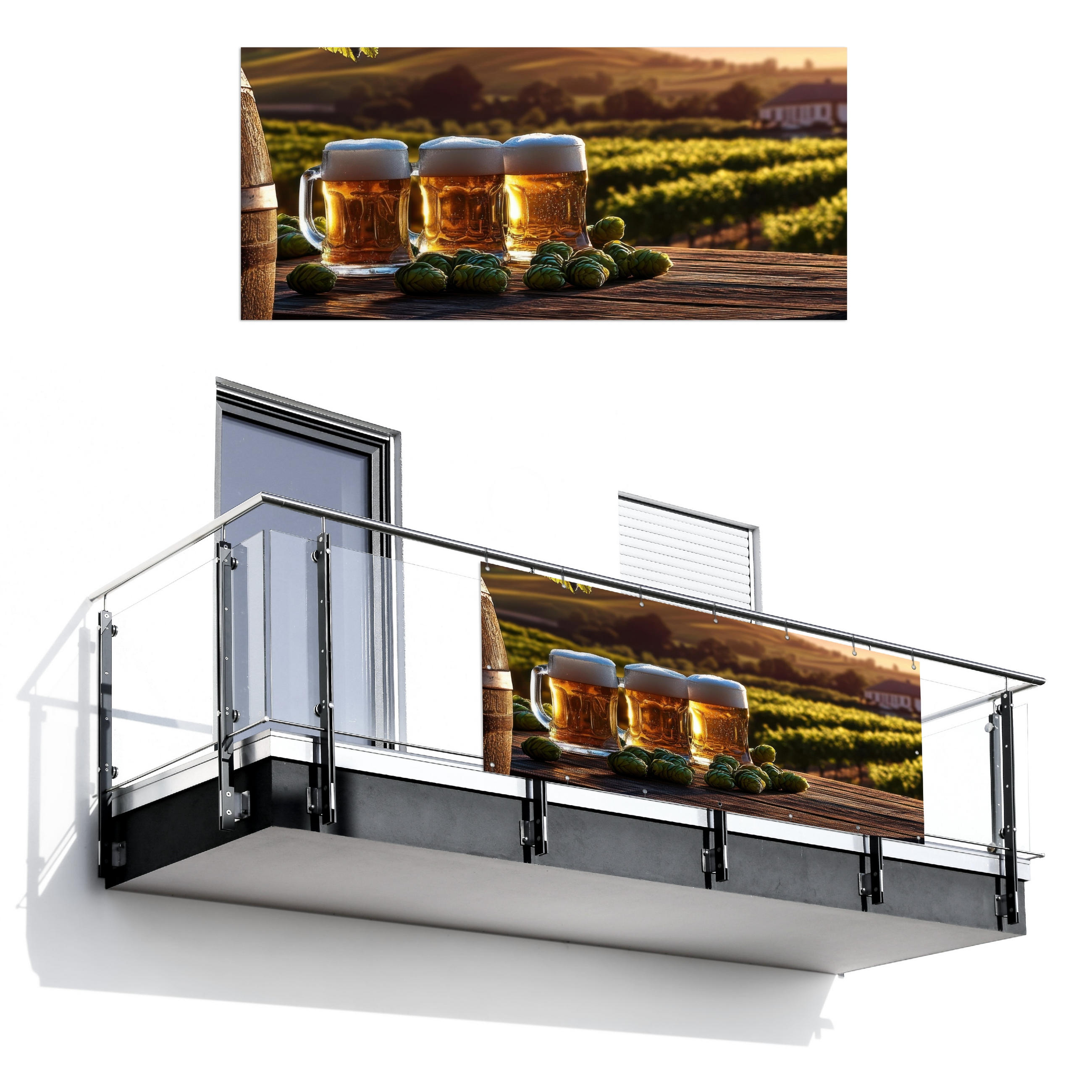 BALKON-SICHTSCHUTZ Bier - Hopfen - Landschaft - Grün, Kunststoff (200/90cm) - MuchoWow