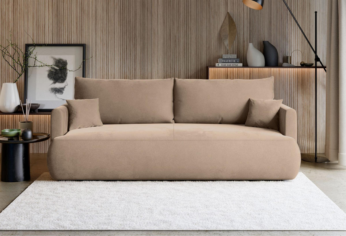 3-SITZER SOFA Ovo Mini Beige Velours Easy-Clean - Beige/Schwarz, Kunststoff/Textil (226/90/97cm) - Selsey