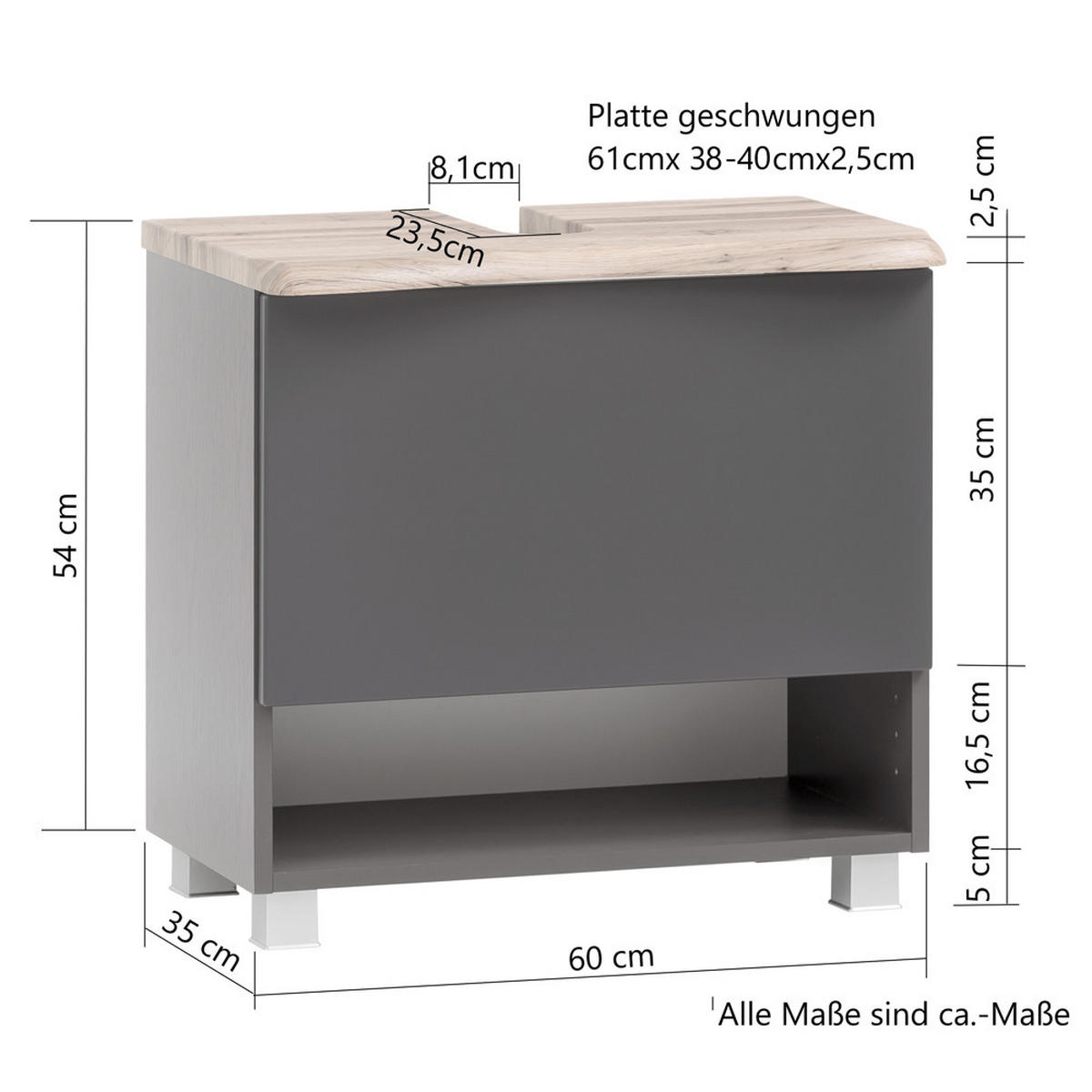 WASCHBECKENSCHRANK Kahla-03 - Braun, Holzwerkstoff (61/54/40cm) - Lomado