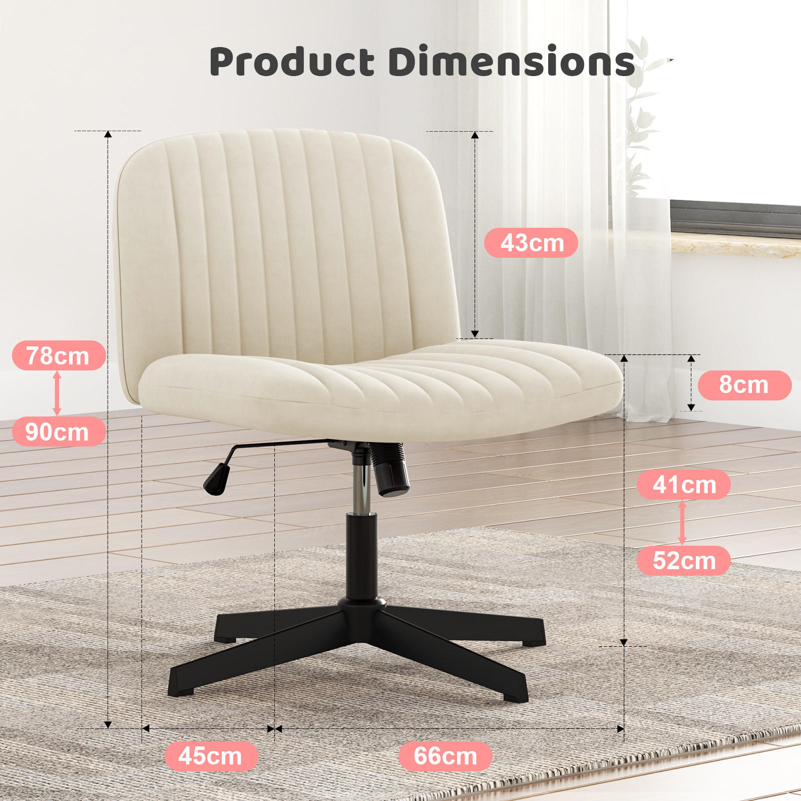 BÜROSTUHL modern, ohne Armlehnen, ohne Rollen, Kreuzgestell – Rosa - Beige, Metall (66/90/45cm) - Rattantree