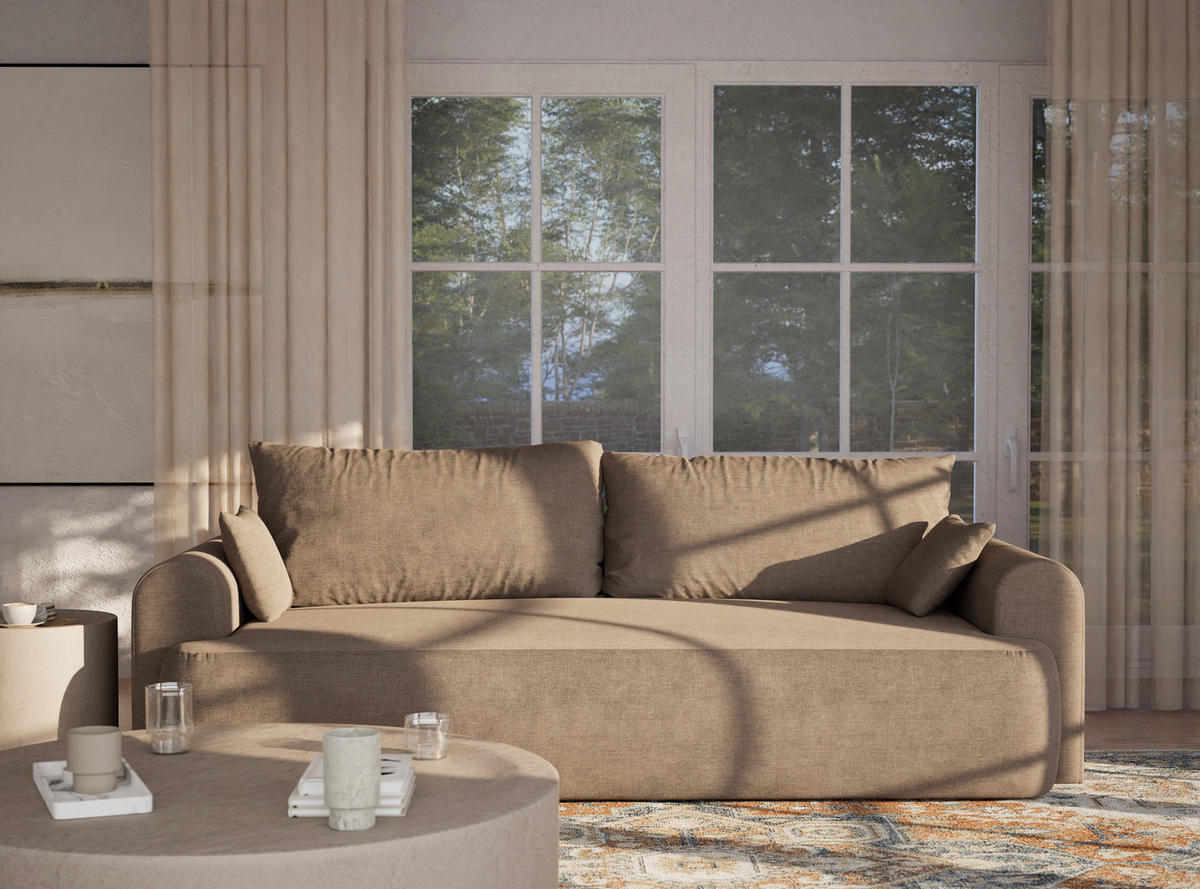 SOFA MIT SCHLAFFUNKTION Toluca Grau braun Chenille-Stoff - Graubraun/Schwarz, Holz/Holzwerkstoff (247/69/104cm) - Maison de Reve