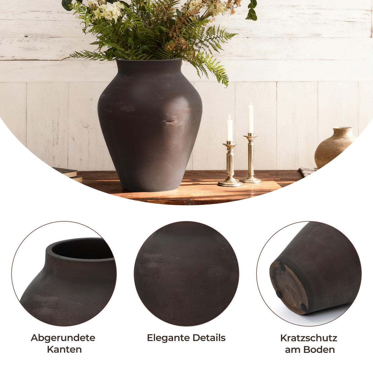 VASE Soma, 34 cm hoch - Dunkelbraun, Naturmaterialien (34cm) - Hometopia
