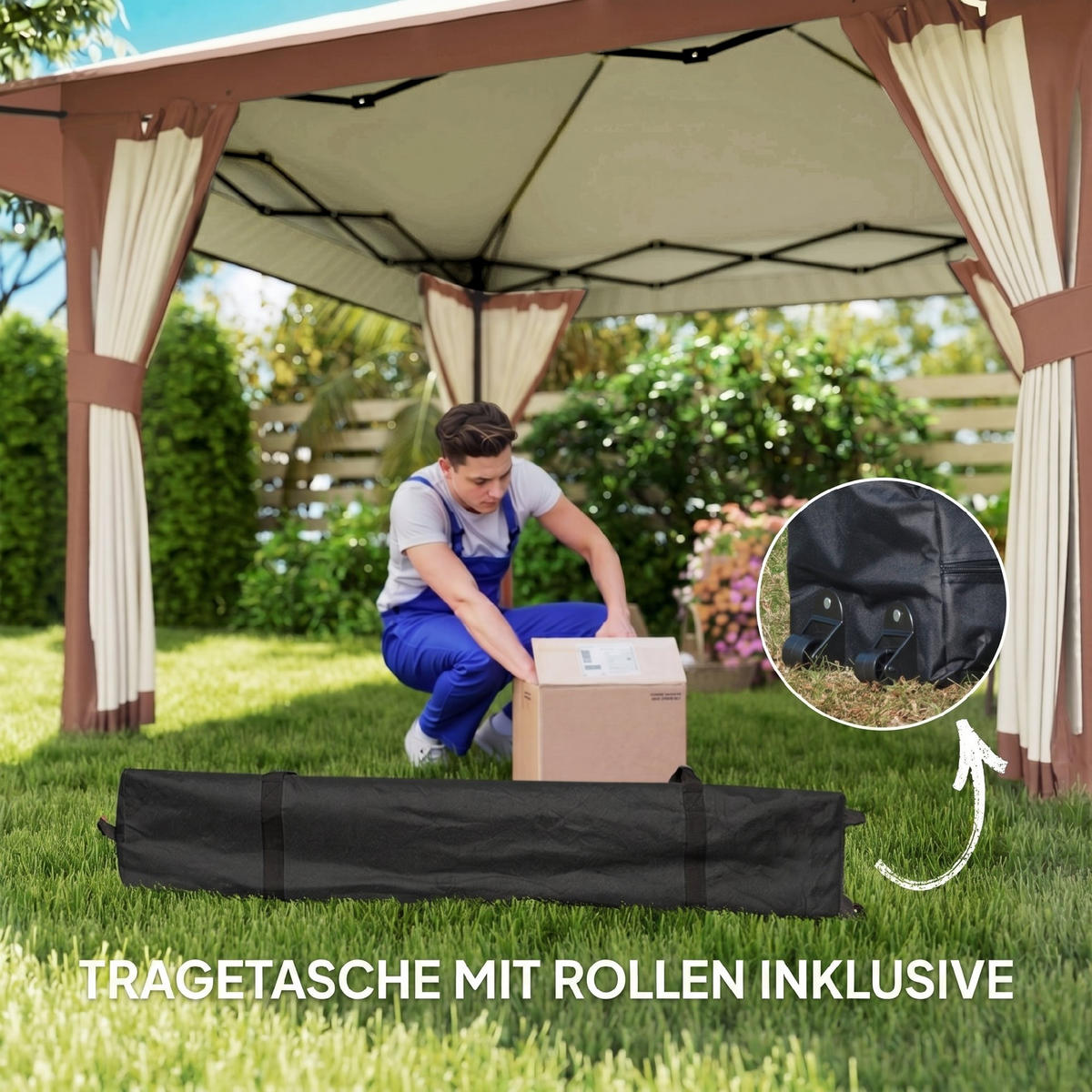 PAVILLON 4x 4m - Beige, Metall (400/288/400cm) - Outsunny