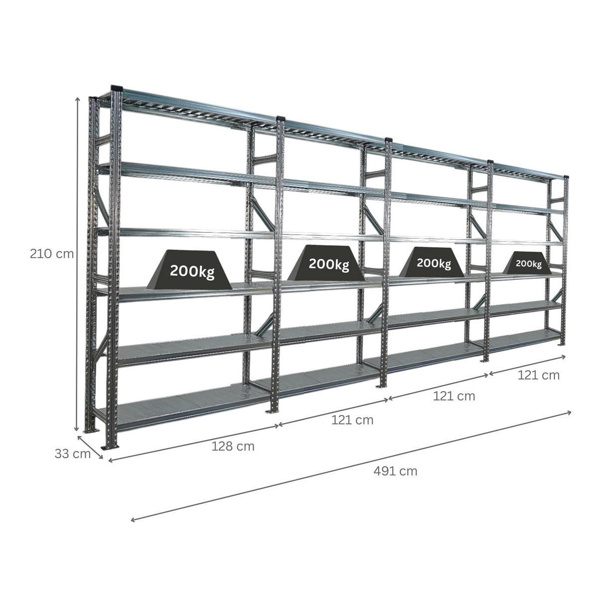 FACHBODENREGAL Proximo Stecksystem 210x480x32cm 6 Ebenen Beidseitig nutzbar Verzinkt - Silberfarben, Metall (480/210/32cm) - PROREGAL