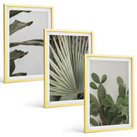 BILDER SET 3er Set - 40x60 cm Goldrahmen - Blätter tropischer Pflanzen in Pastellfarben - Goldfarben, Kunststoff (40/60cm) - TULUP