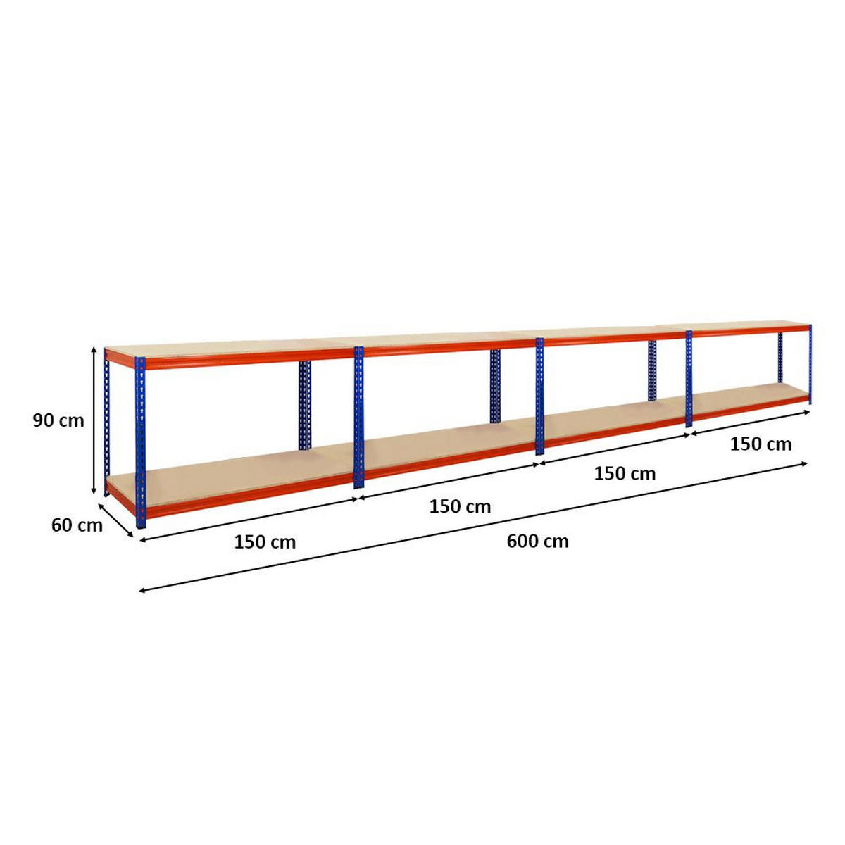 WERKBANK Strong Beast 3er-Set mit 3x 90x150x60 cm Fachlast 500 kg Blau-Orange - Orange, Metall (450/90/60cm) - PROREGAL